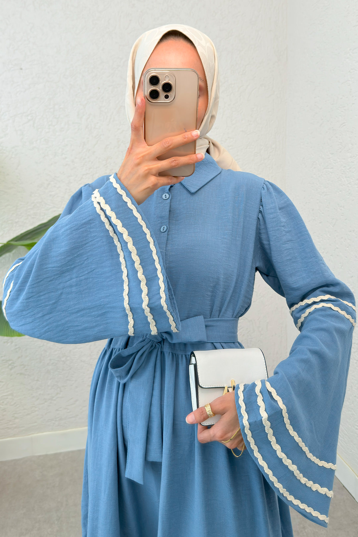 İspanyol Kol Kuşaklı Elbise 2035 - MAVİ |  