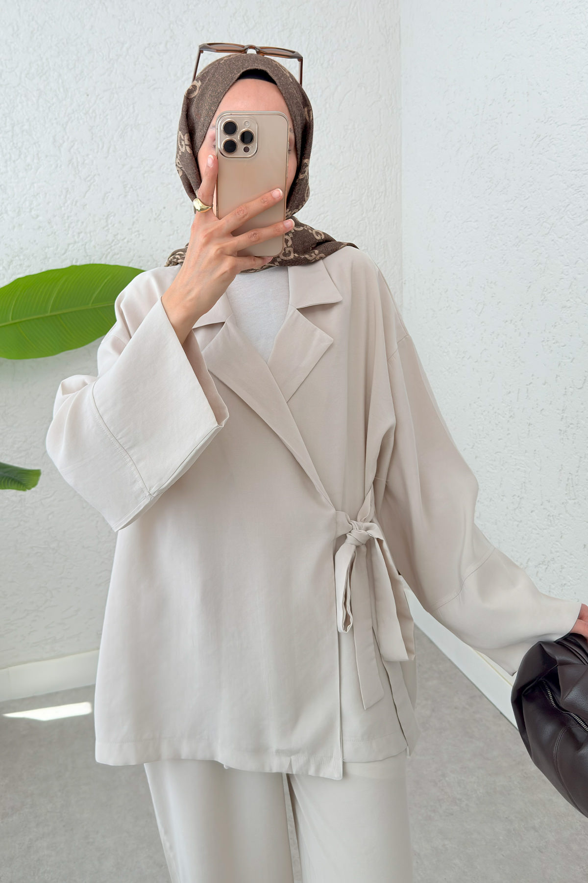 Ceket Yaka İkili Kombin 2301 - TAŞ RENGİ |  