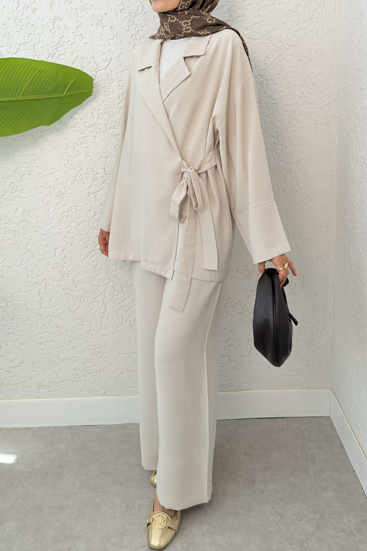 Ceket Yaka İkili Kombin 2301 - TAŞ RENGİ |  