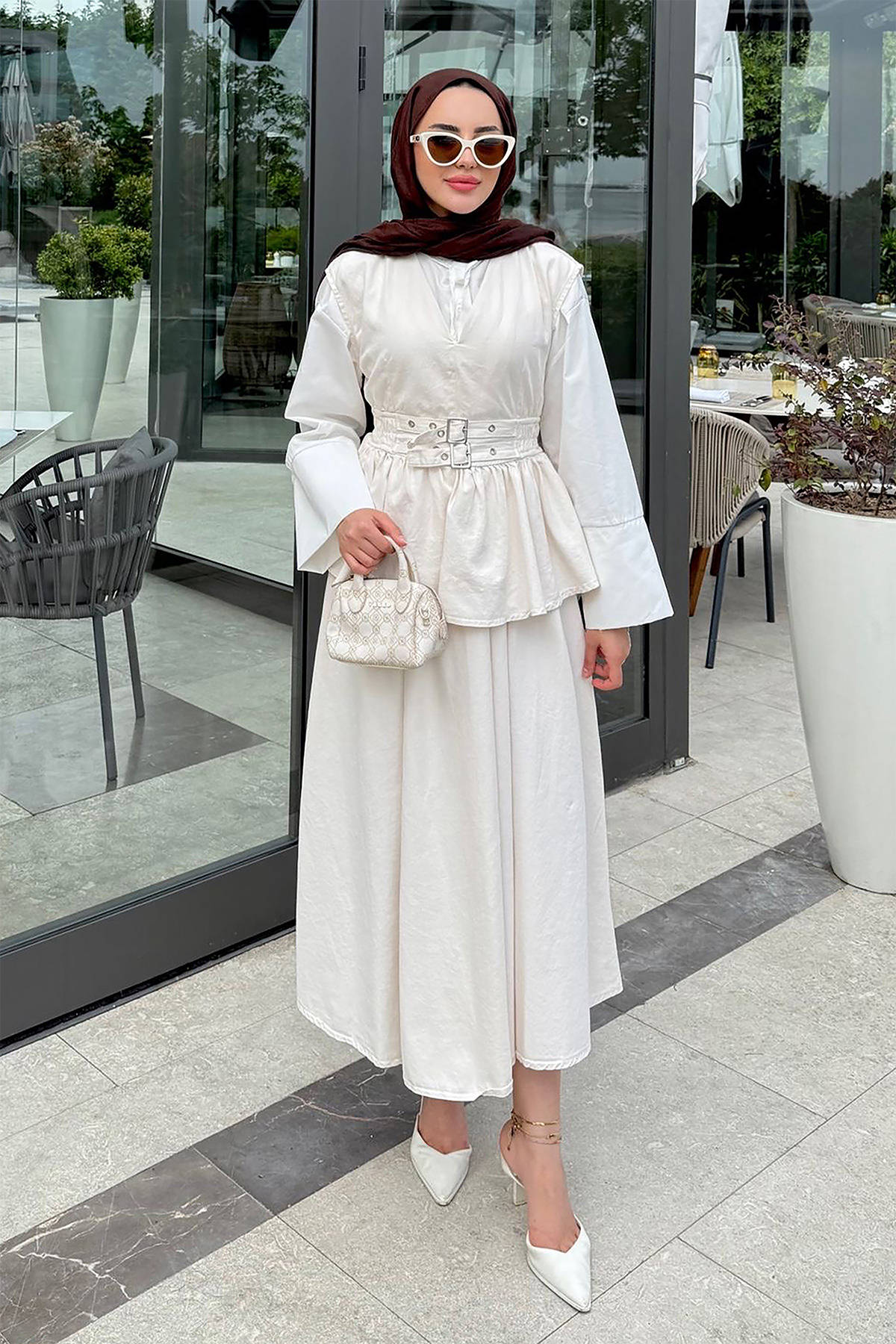 Tokalı Yelekli Denim Takım 7165 - EKRU |  