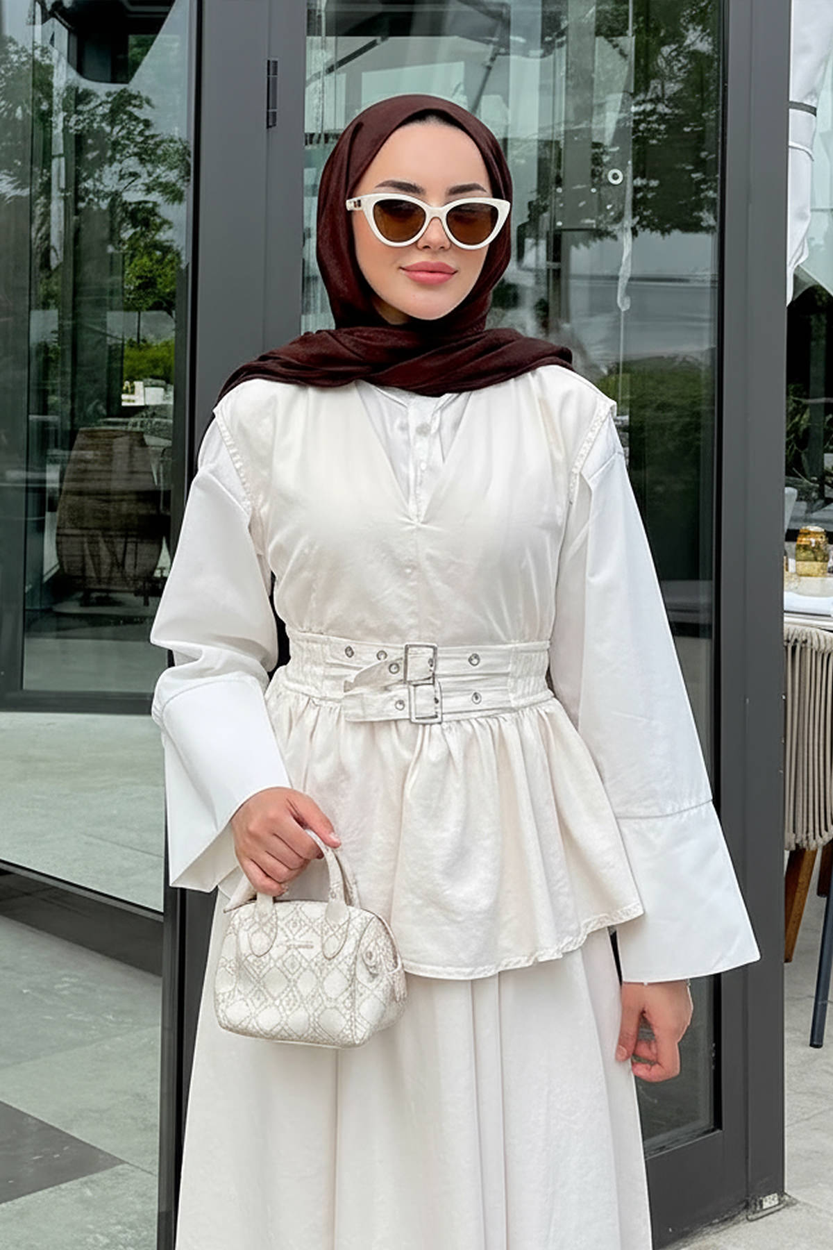 Tokalı Yelekli Denim Takım 7165 - EKRU |  