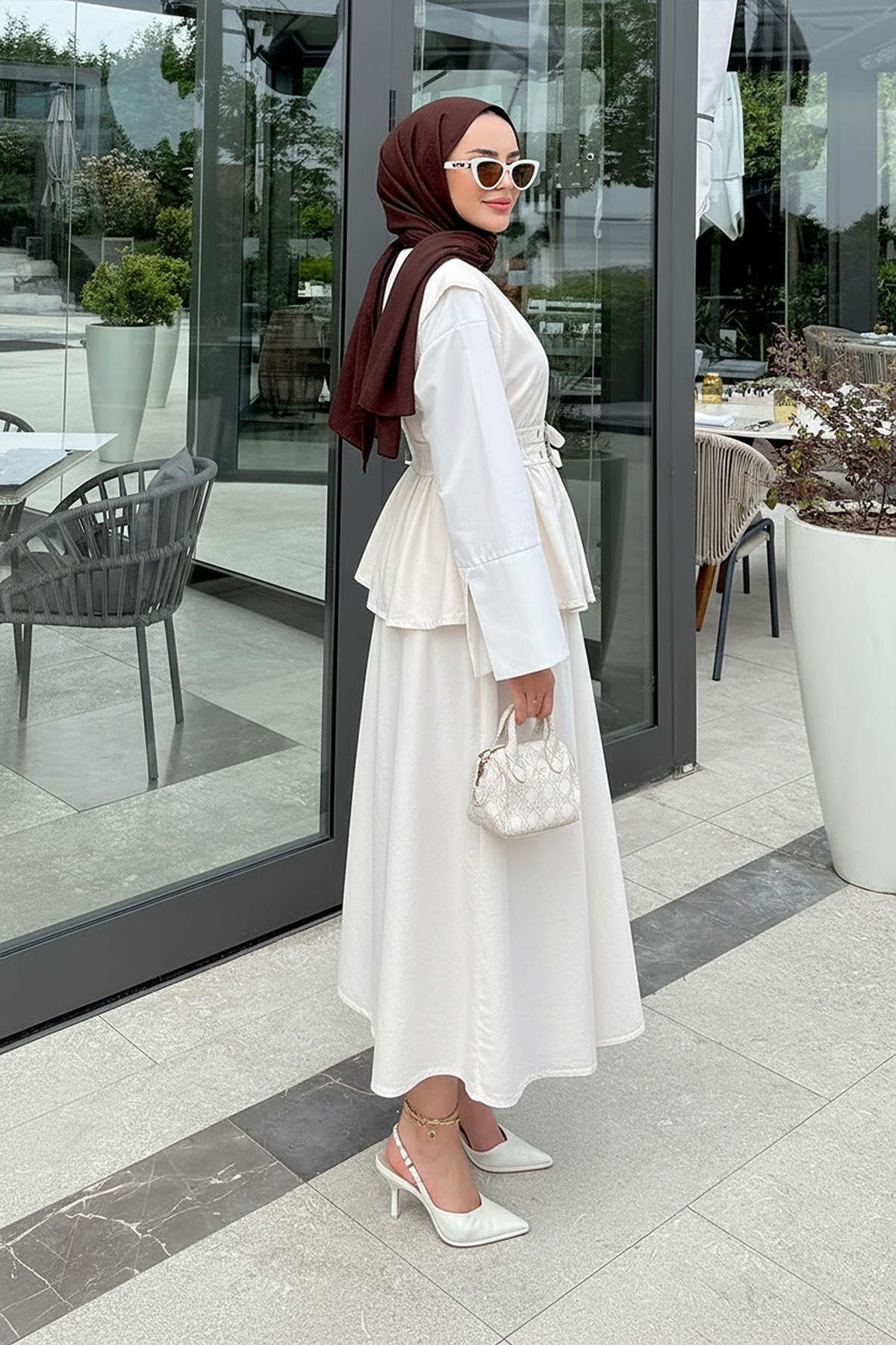 Tokalı Yelekli Denim Takım 7165 - EKRU |  