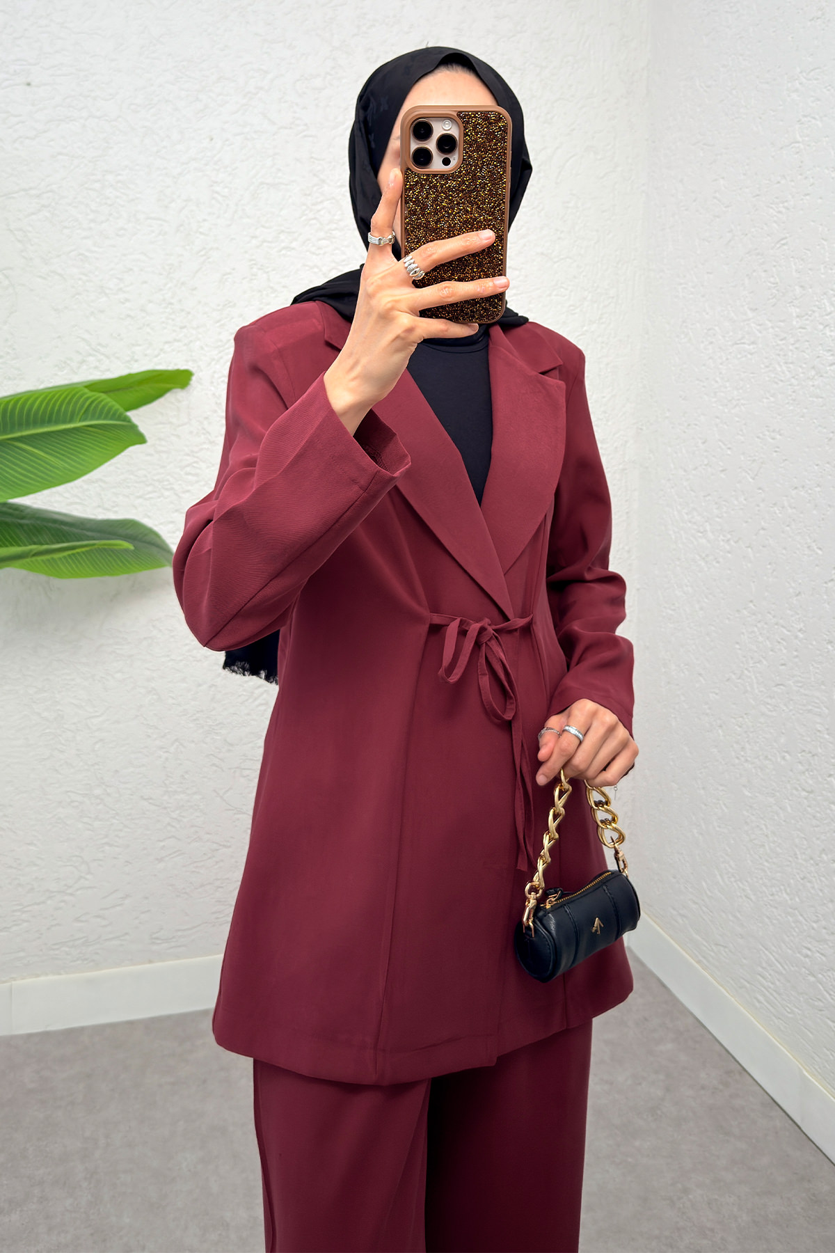 İp Bağcıklı Ceket Takım 2265 - BORDO |  