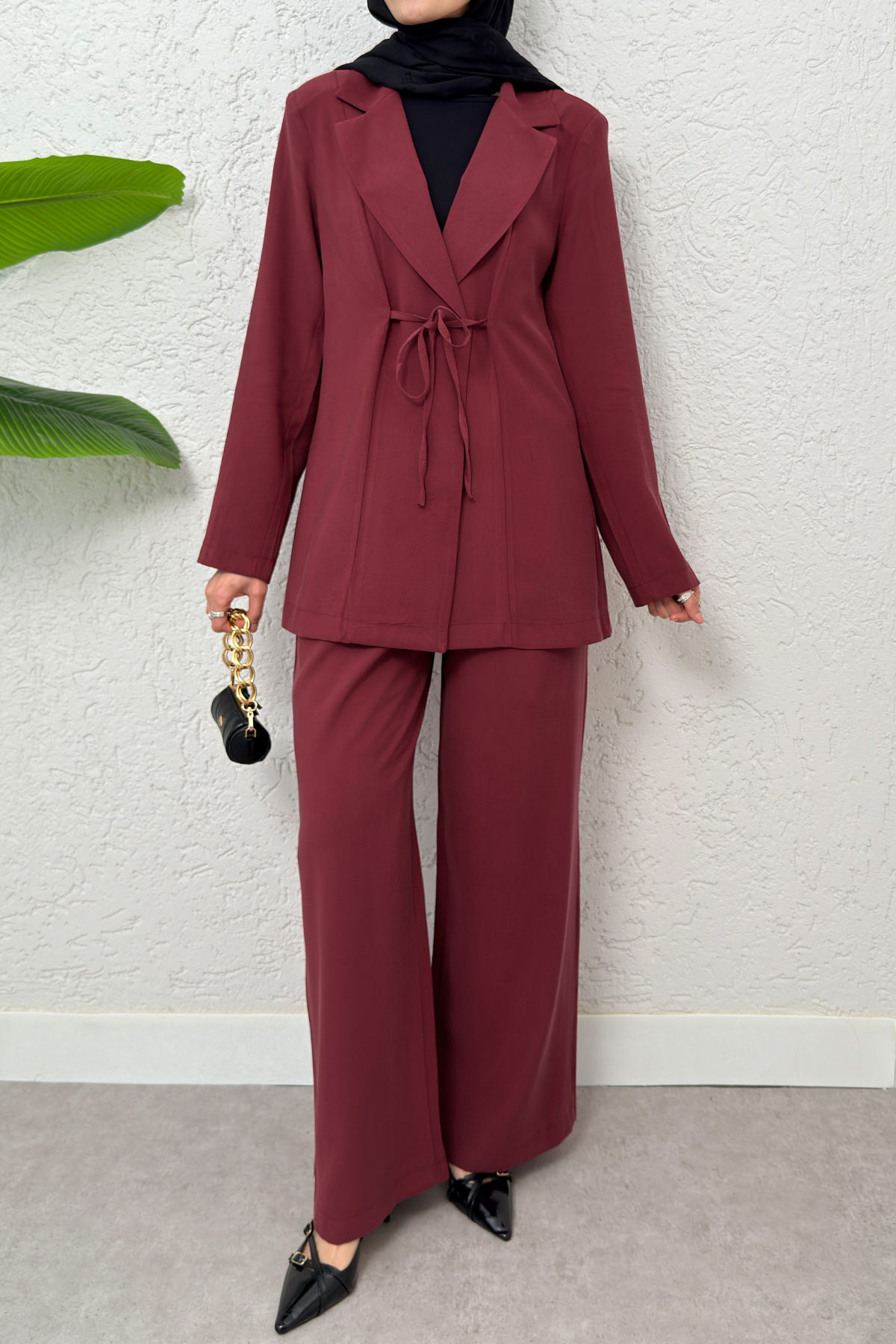 İp Bağcıklı Ceket Takım 2265 - BORDO |  