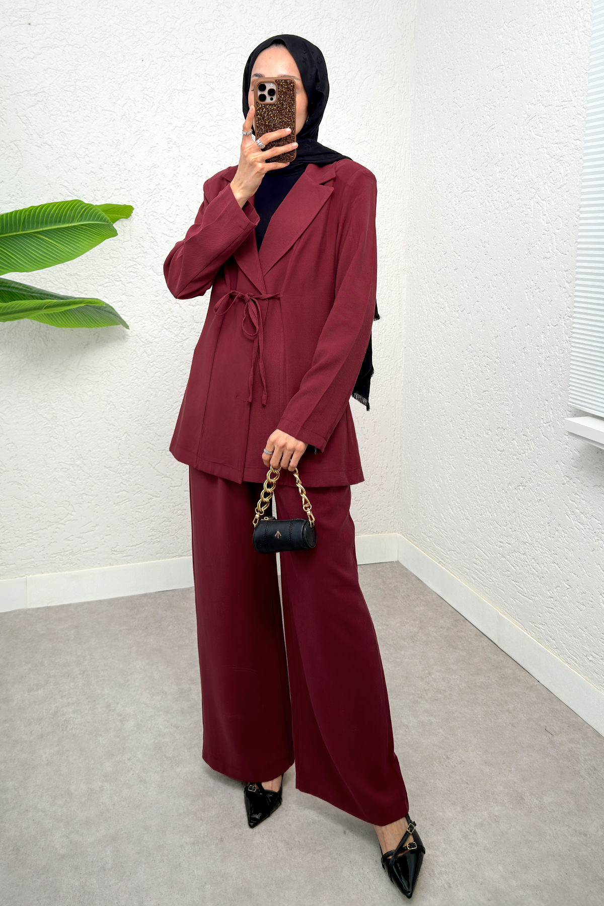 İp Bağcıklı Ceket Takım 2265 - BORDO |  