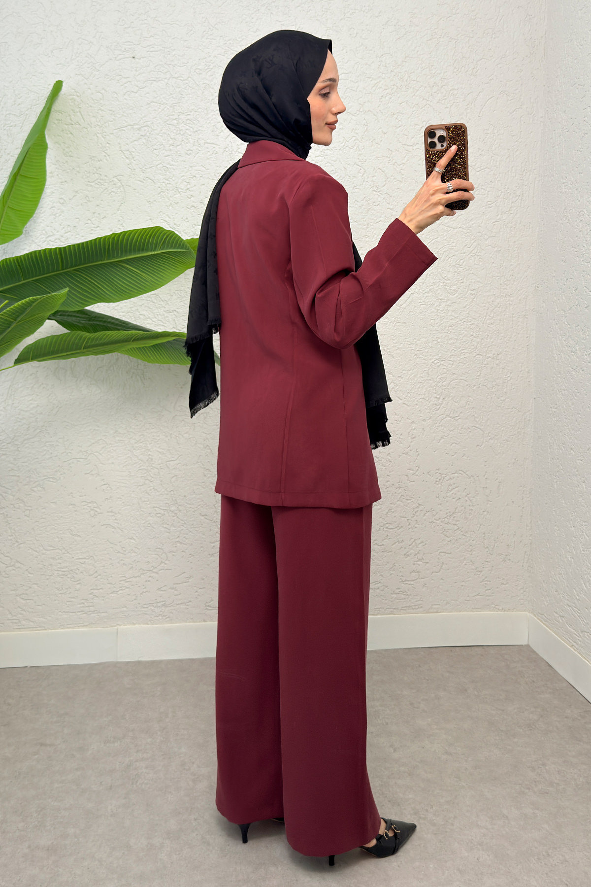 İp Bağcıklı Ceket Takım 2265 - BORDO |  