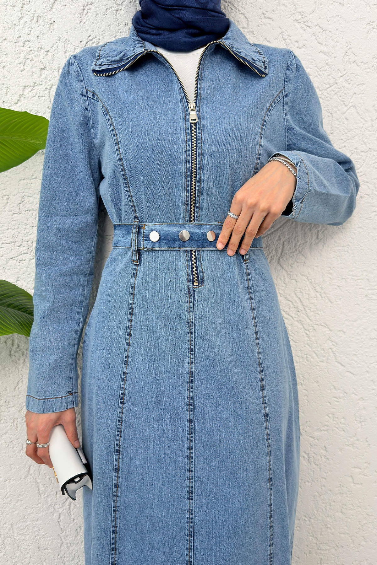 Yarım Fermuarlı Kot Elbise 6101 - MAVİ |  