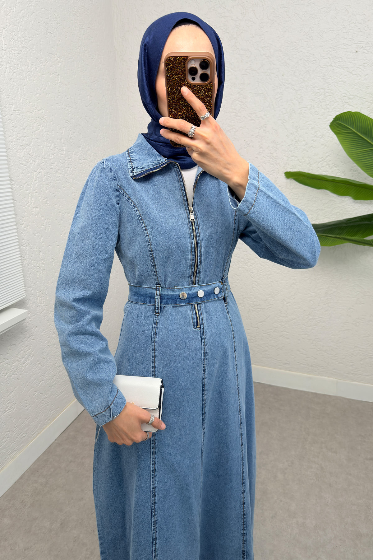 Yarım Fermuarlı Kot Elbise 6101 - MAVİ |  