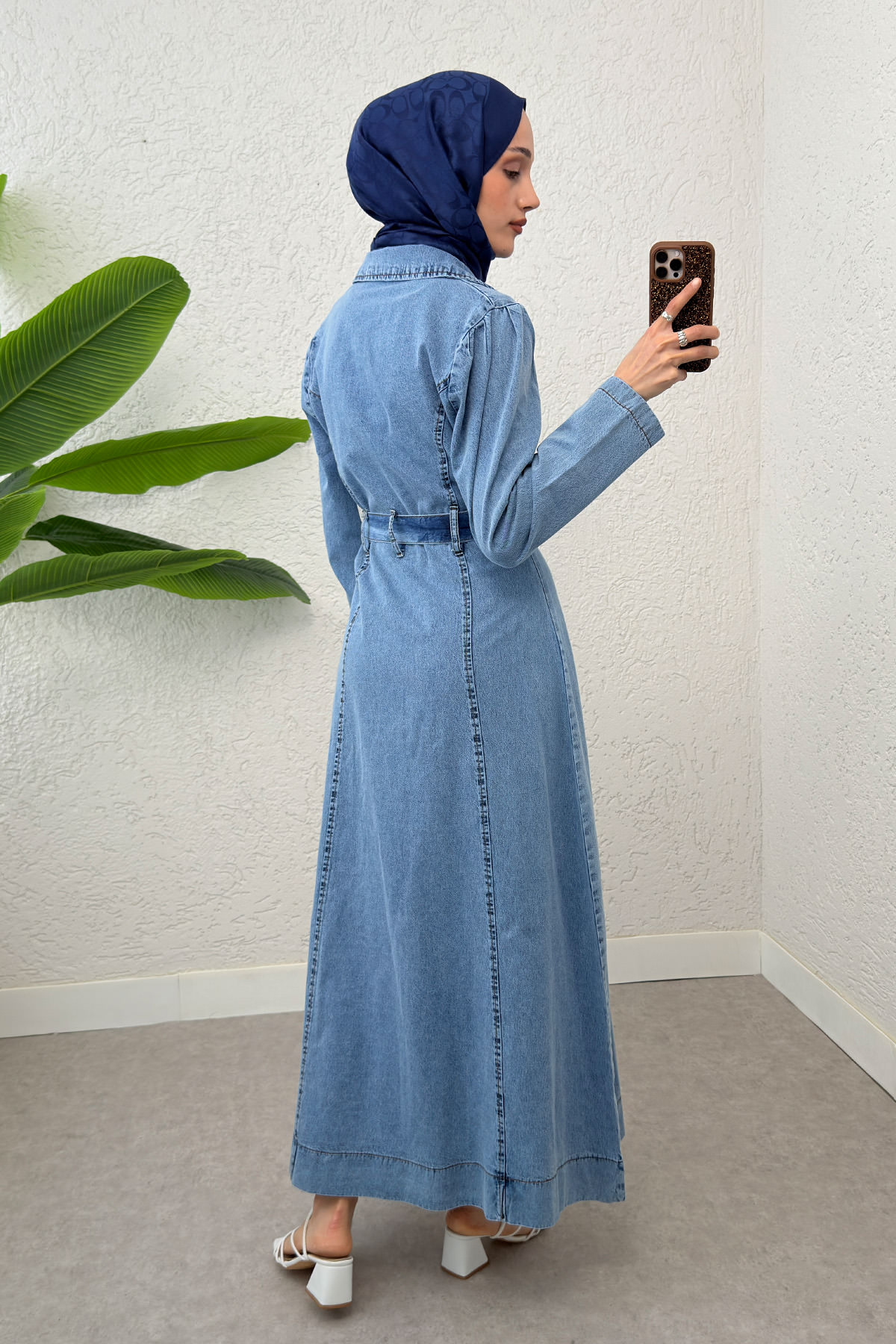 Yarım Fermuarlı Kot Elbise 6101 - MAVİ |  