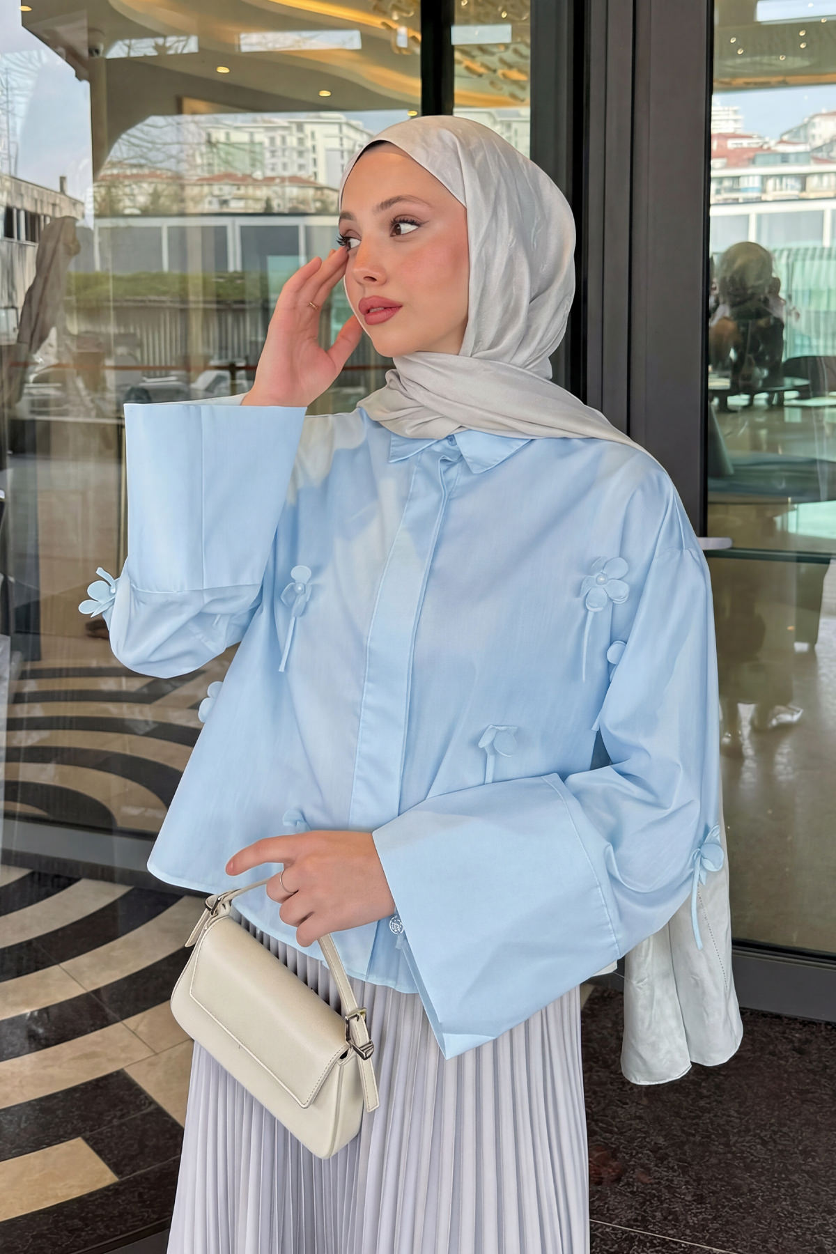 Çiçek Detaylı Gömlek 81019 - BEBE MAVİSİ |  