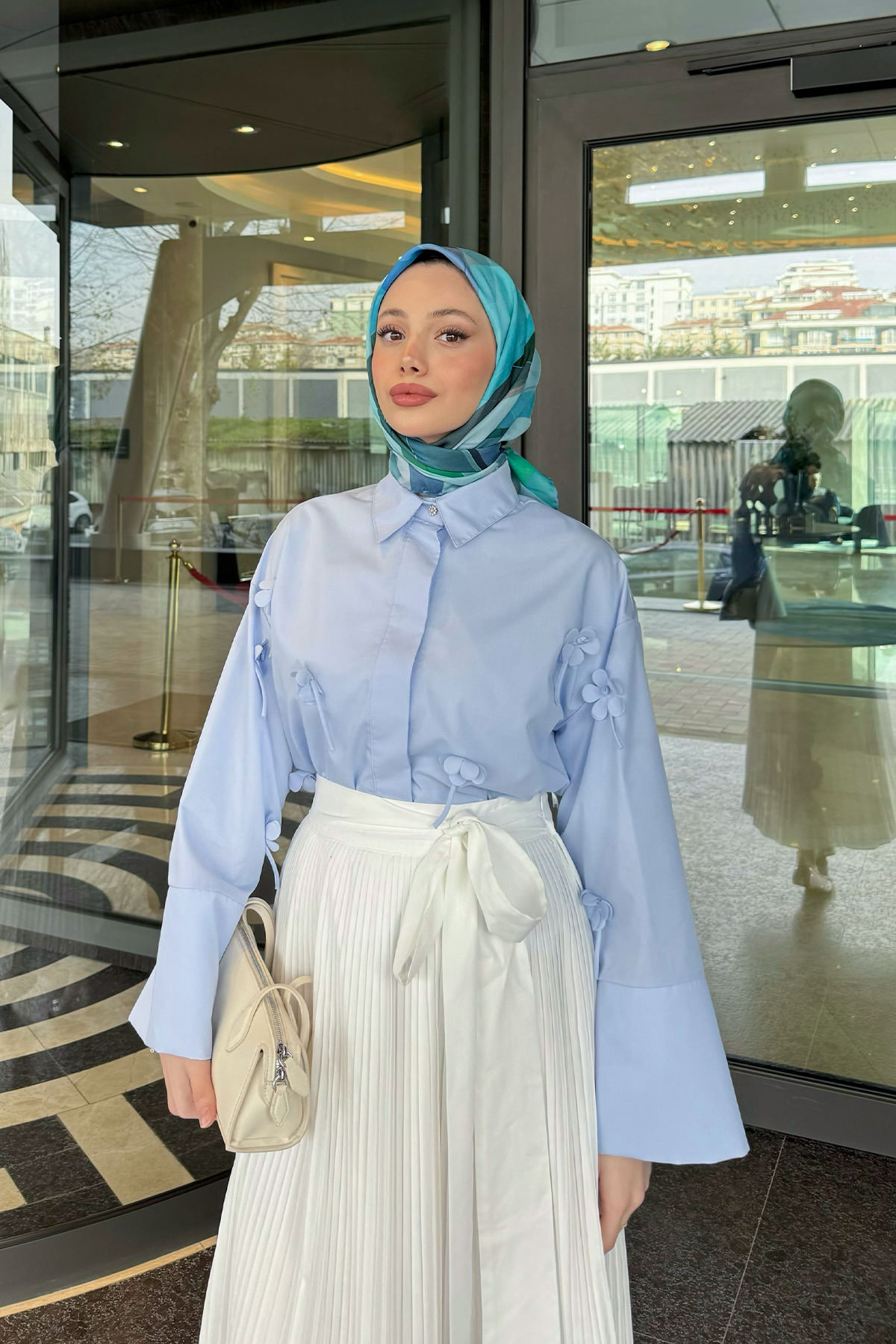 Çiçek Detaylı Gömlek 81019 - BEBE MAVİSİ |  