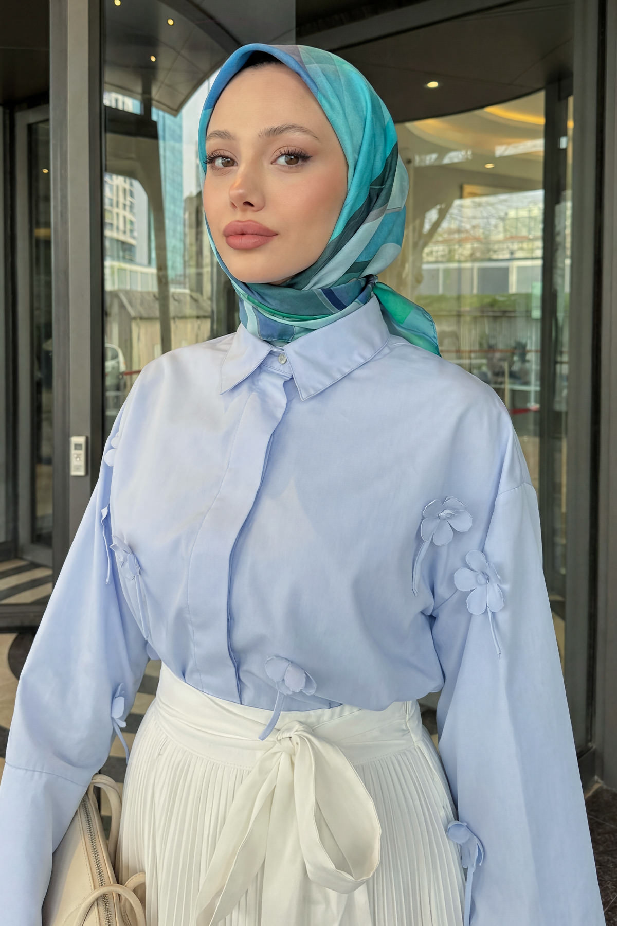 Çiçek Detaylı Gömlek 81019 - BEBE MAVİSİ |  