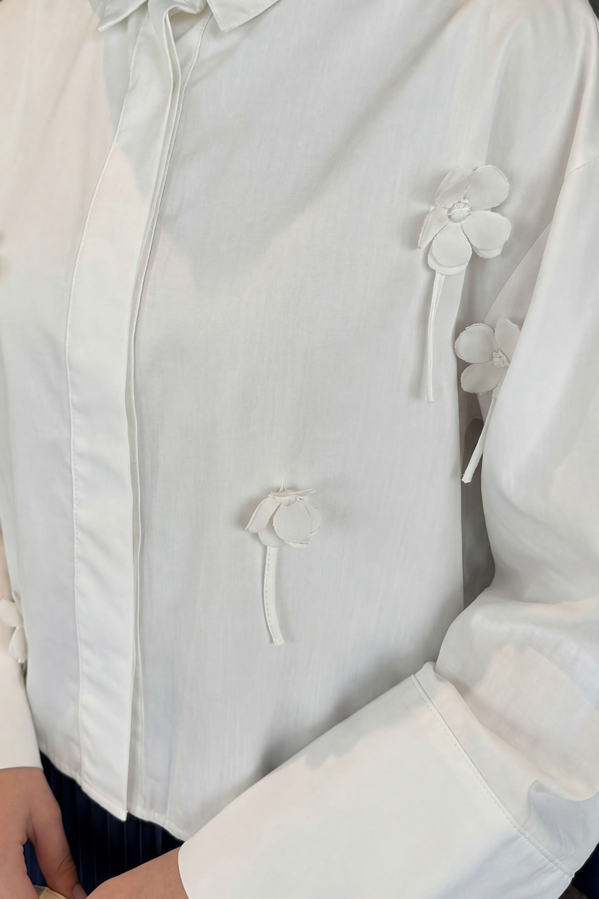 Çiçek Detaylı Gömlek 81019 - BEYAZ |  