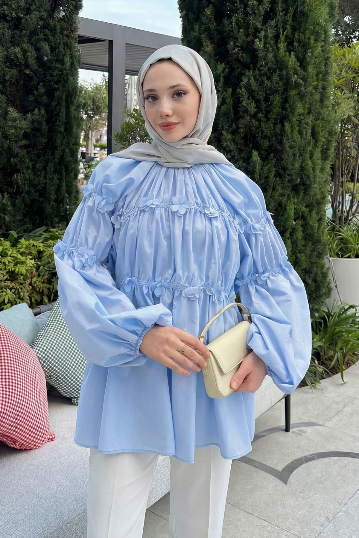 Reglan Çiçek Detaylı Tunik 81061 - BEBE MAVİSİ |  