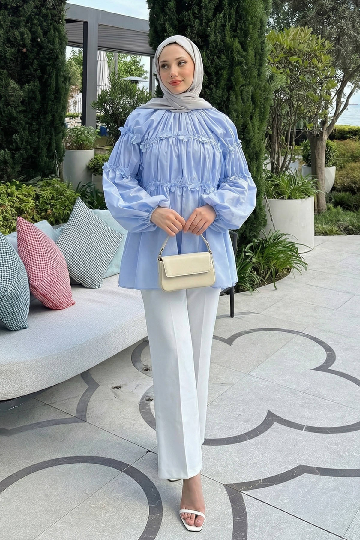 Reglan Çiçek Detaylı Tunik 81061 - BEBE MAVİSİ |  