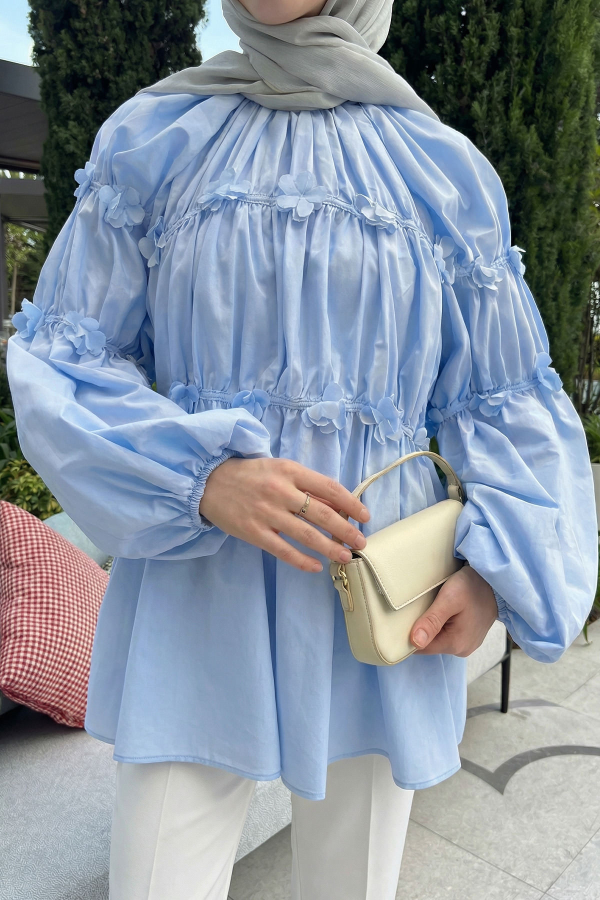 Reglan Çiçek Detaylı Tunik 81061 - BEBE MAVİSİ |  