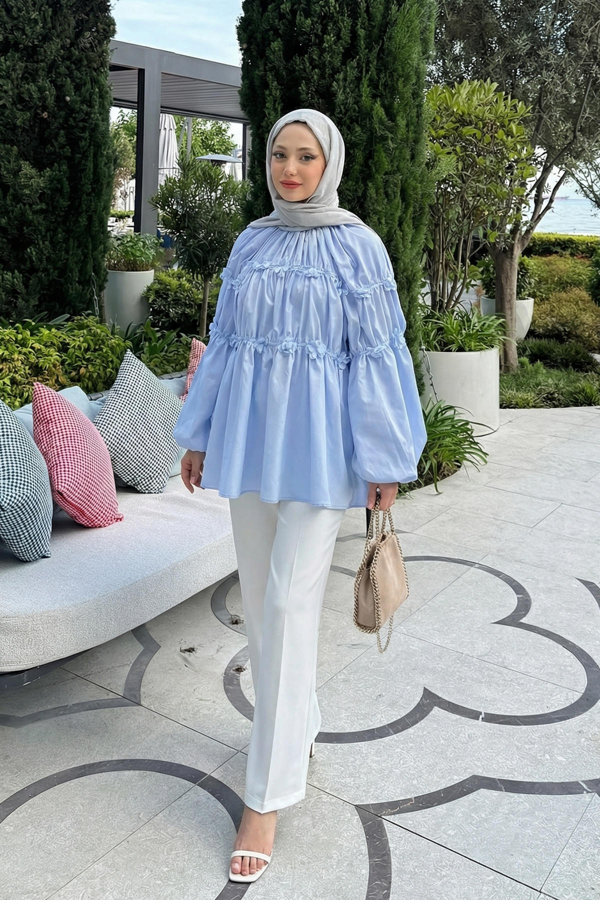 Reglan Çiçek Detaylı Tunik 81061 - BEBE MAVİSİ |  