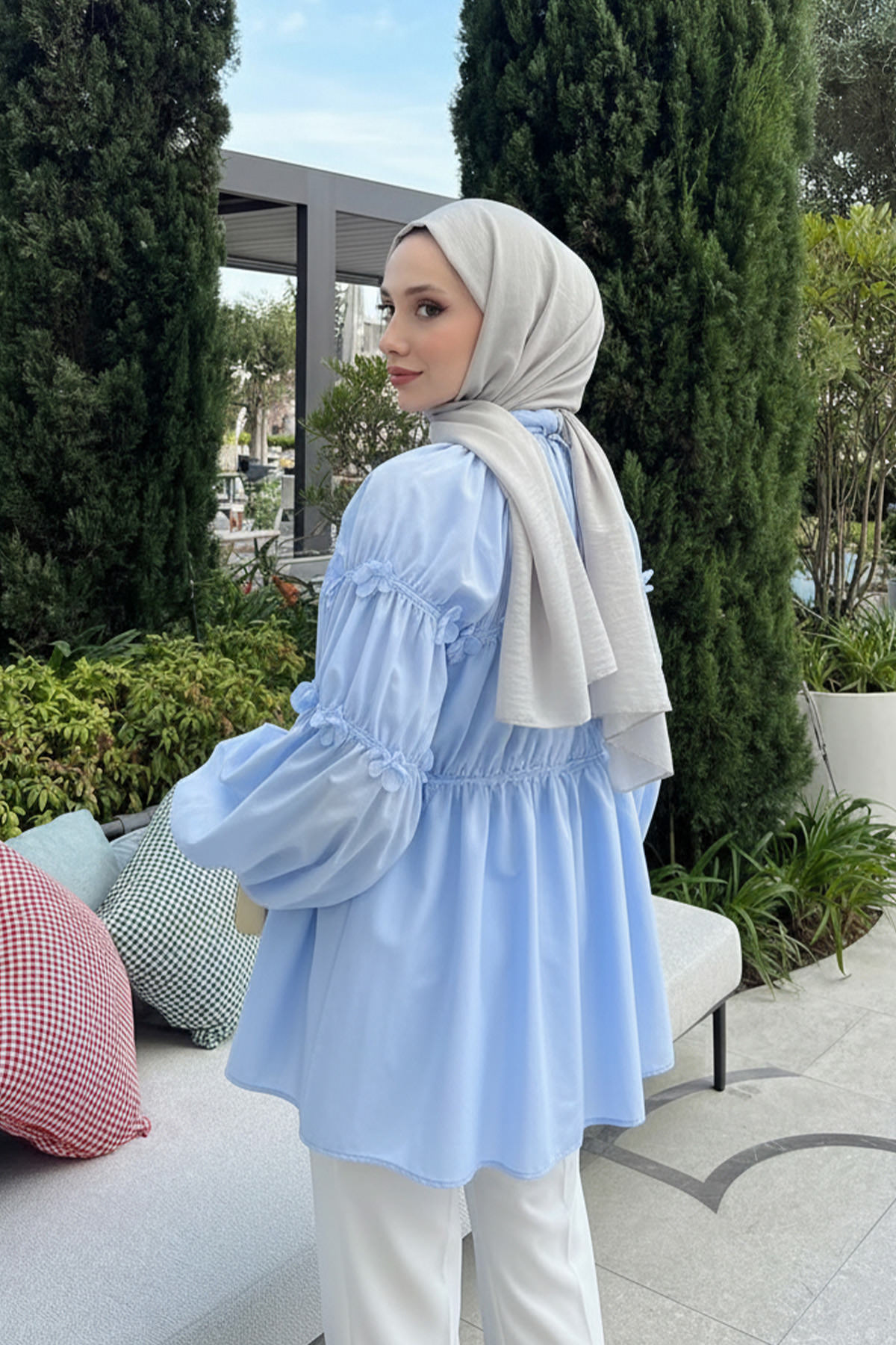 Reglan Çiçek Detaylı Tunik 81061 - BEBE MAVİSİ |  