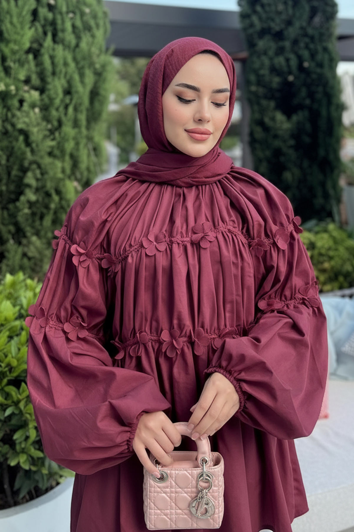 Reglan Çiçek Detaylı Tunik 81061 - BORDO |  