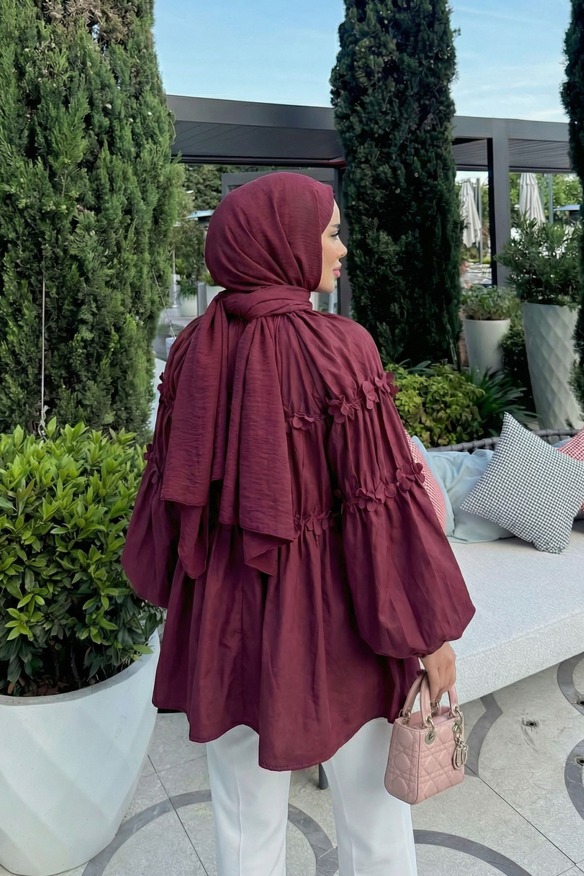 Reglan Çiçek Detaylı Tunik 81061 - BORDO |  