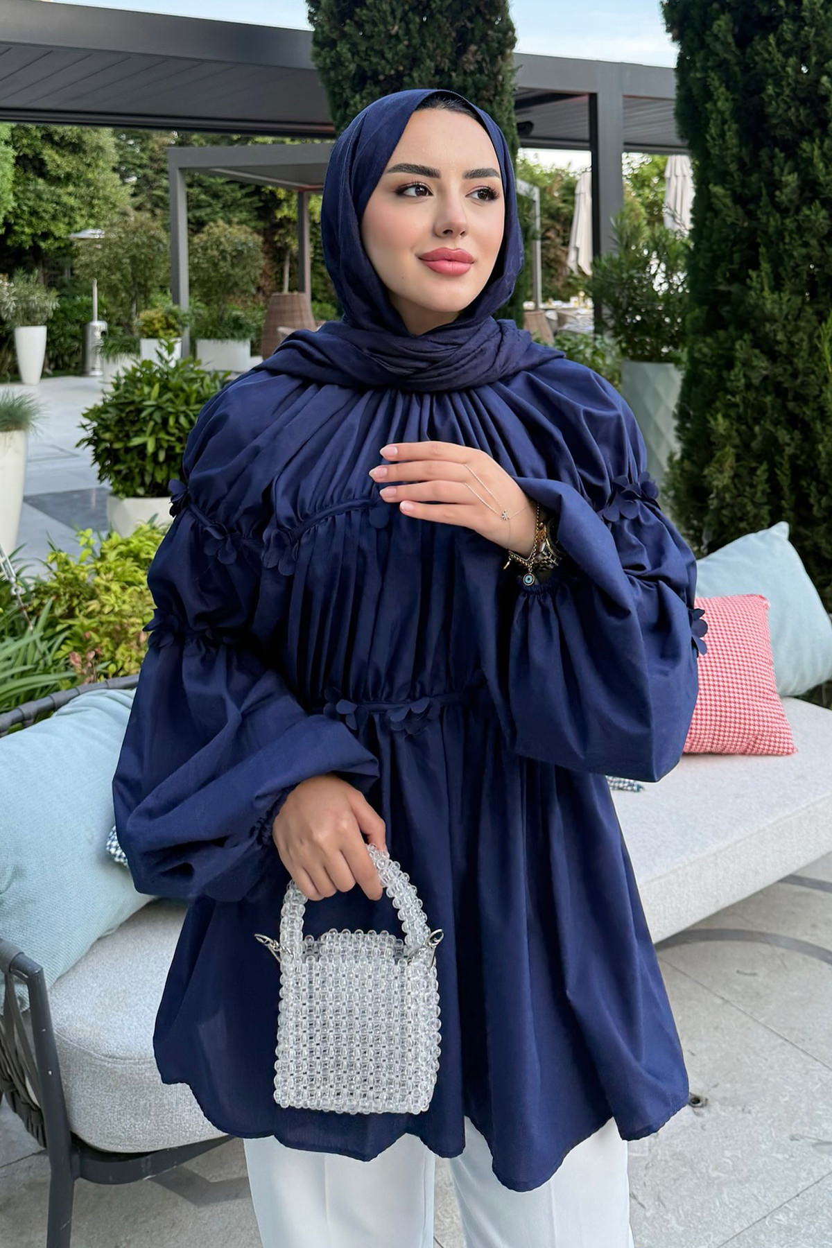 Reglan Çiçek Detaylı Tunik 81061 - LACİVERT |  