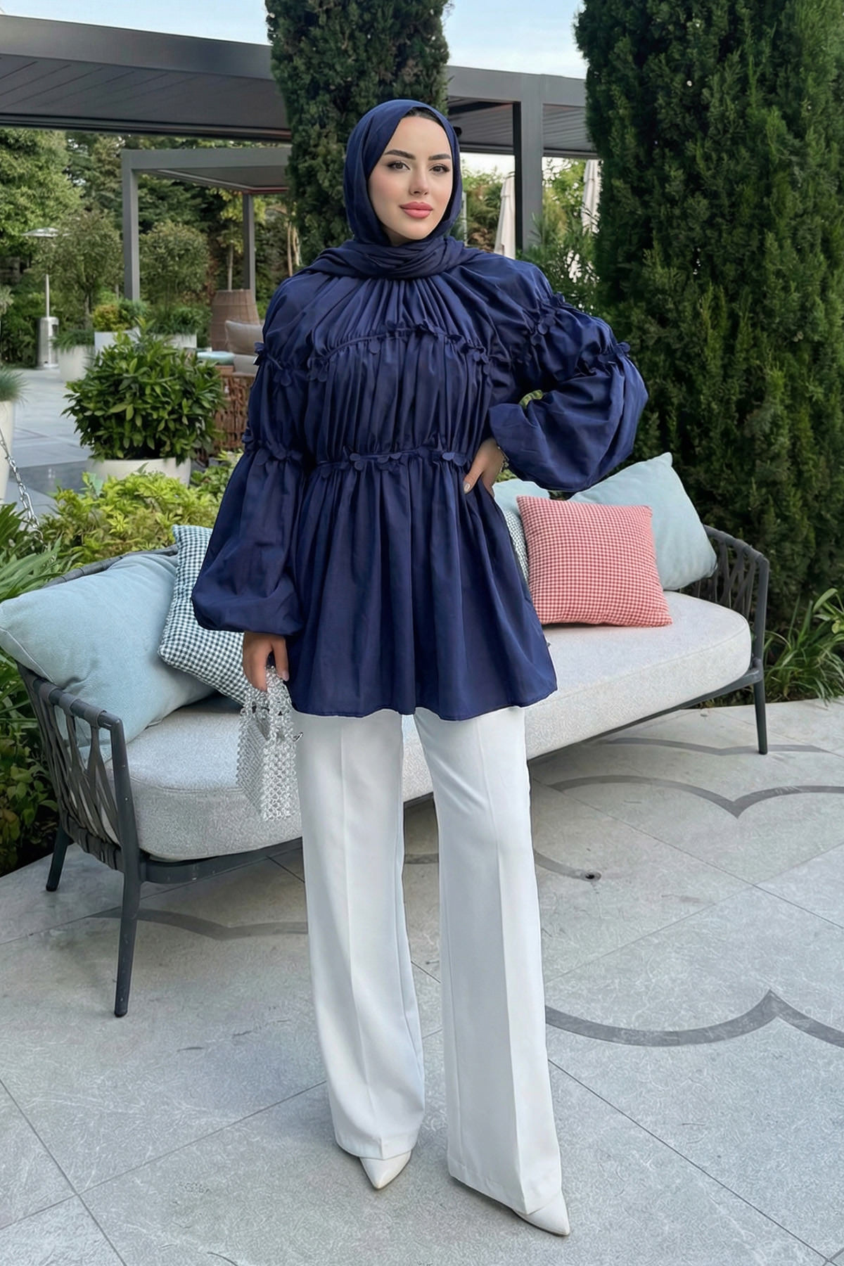 Reglan Çiçek Detaylı Tunik 81061 - LACİVERT |  