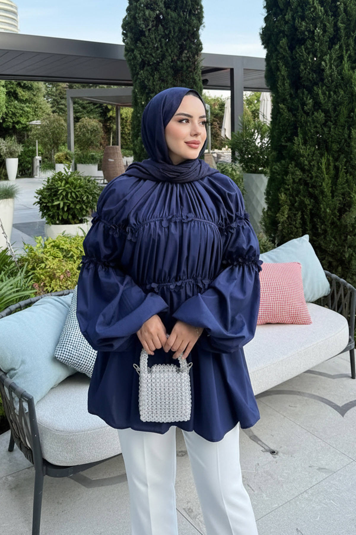 Reglan Çiçek Detaylı Tunik 81061 - LACİVERT |  