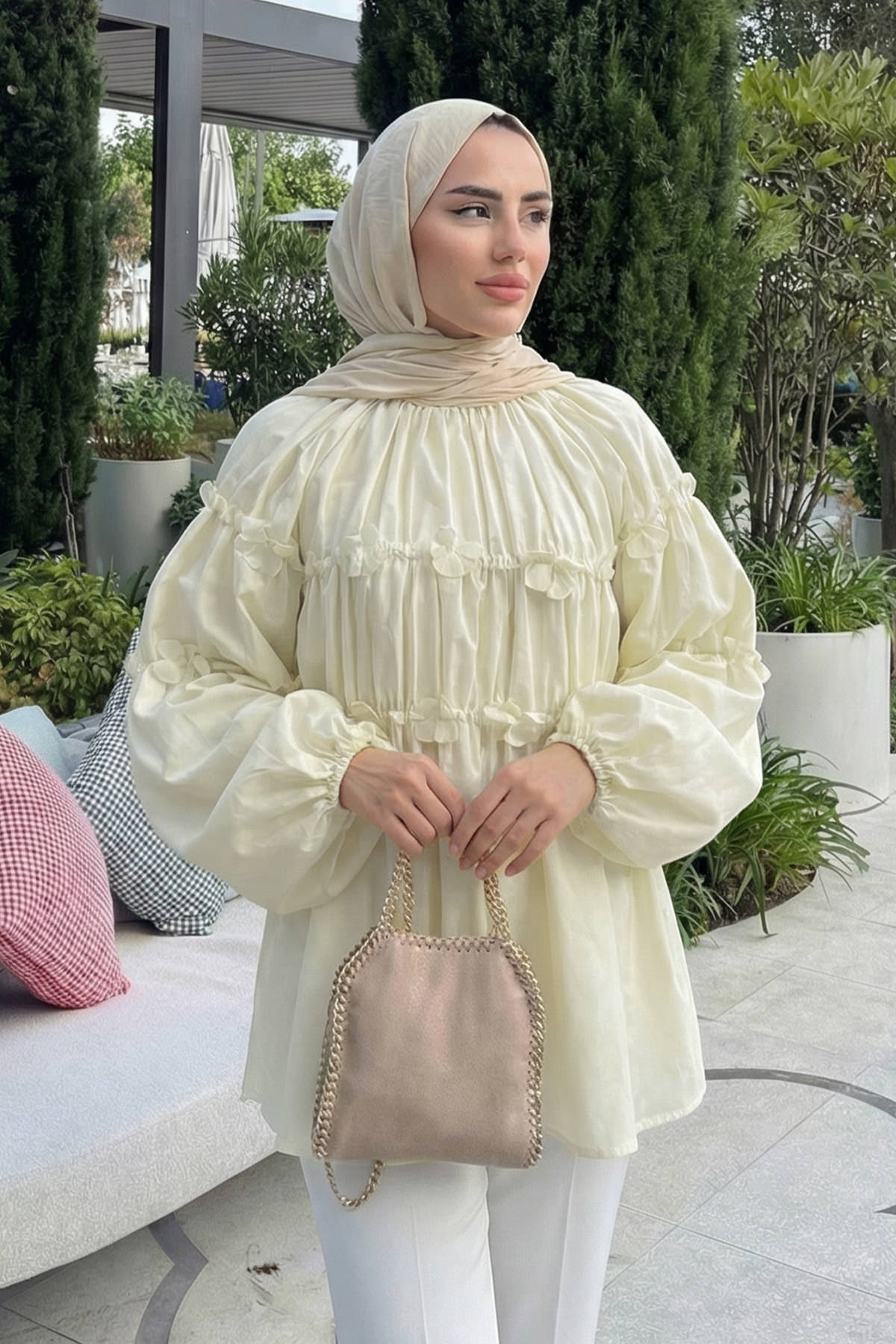 Reglan Çiçek Detaylı Tunik 81061 - TEREYAĞ SARISI |  