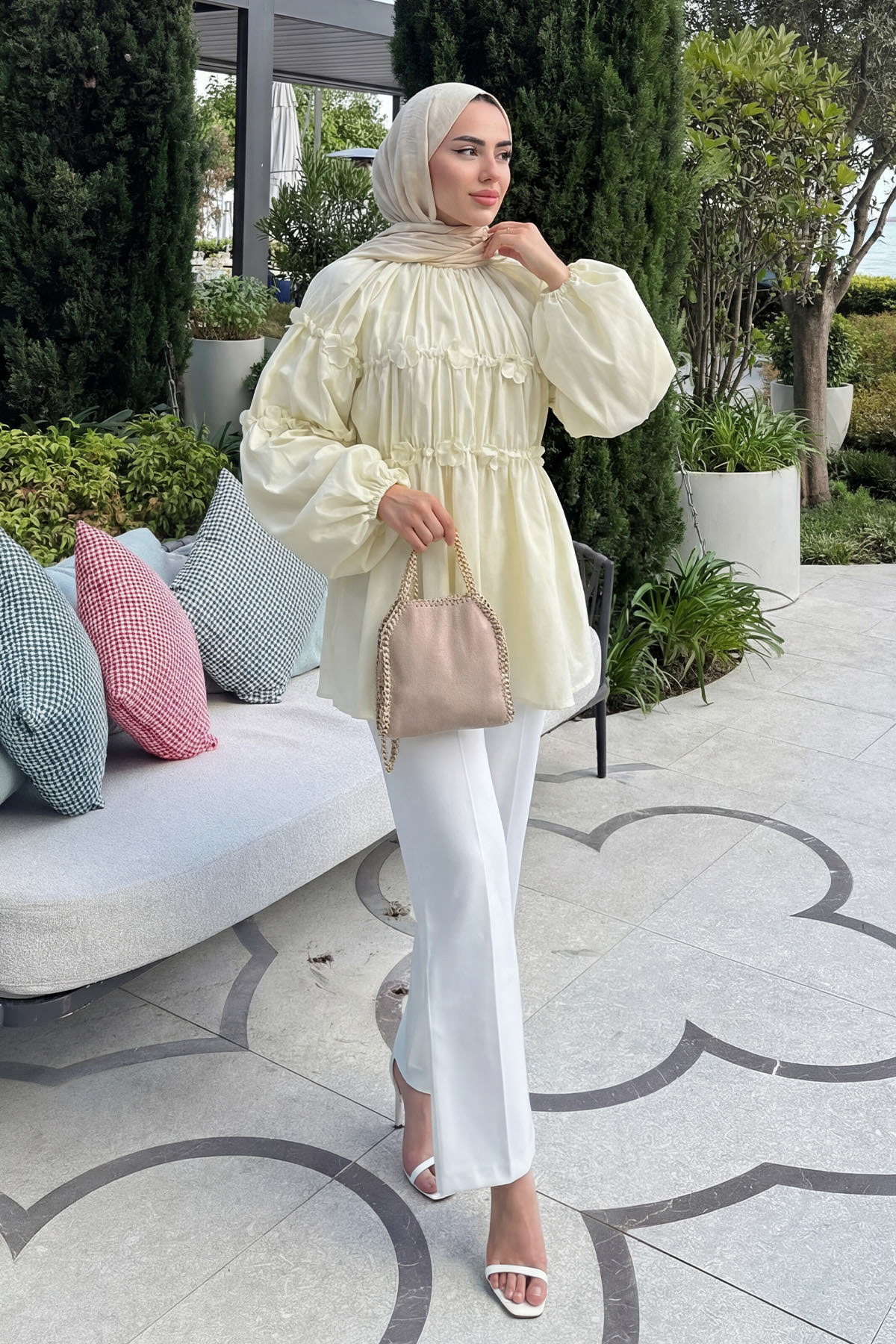 Reglan Çiçek Detaylı Tunik 81061 - TEREYAĞ SARISI |  