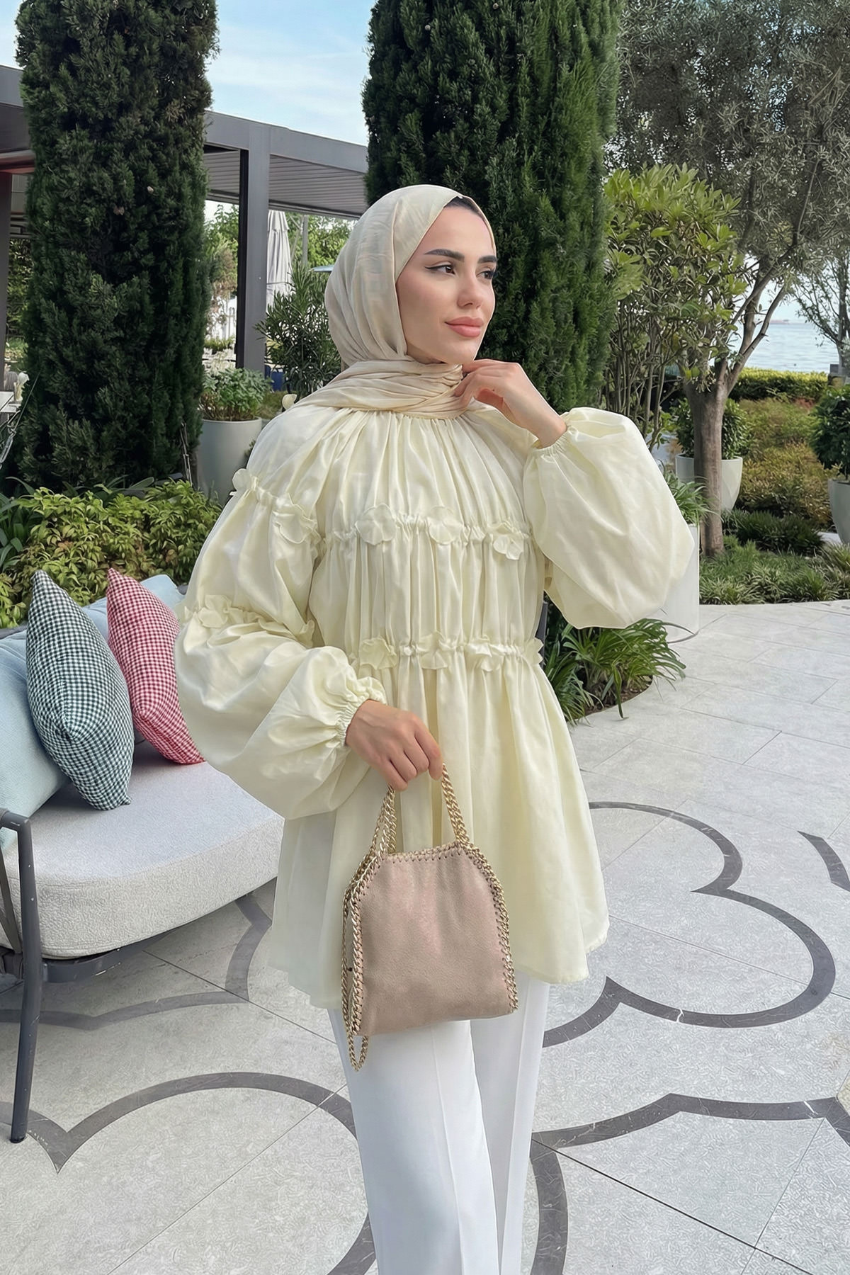 Reglan Çiçek Detaylı Tunik 81061 - TEREYAĞ SARISI |  