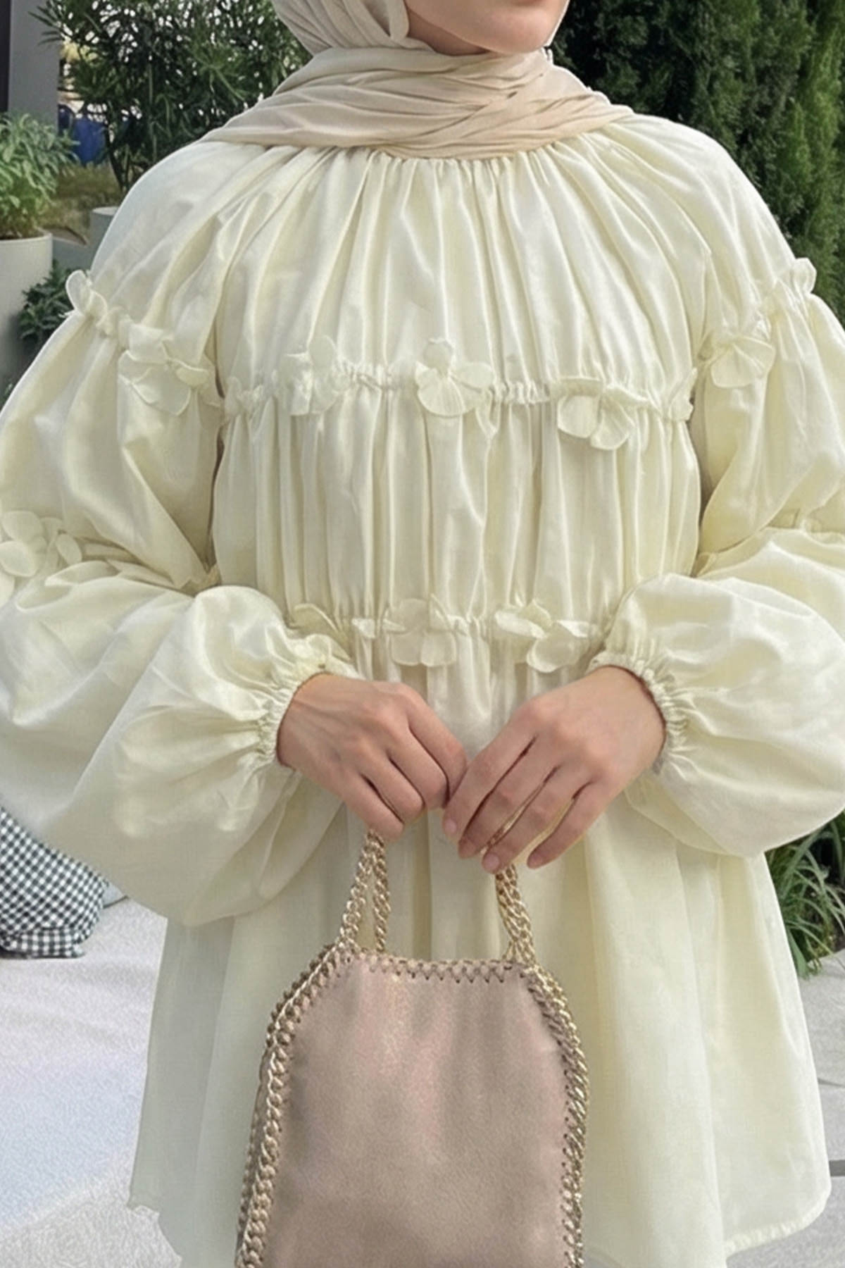 Reglan Çiçek Detaylı Tunik 81061 - TEREYAĞ SARISI |  