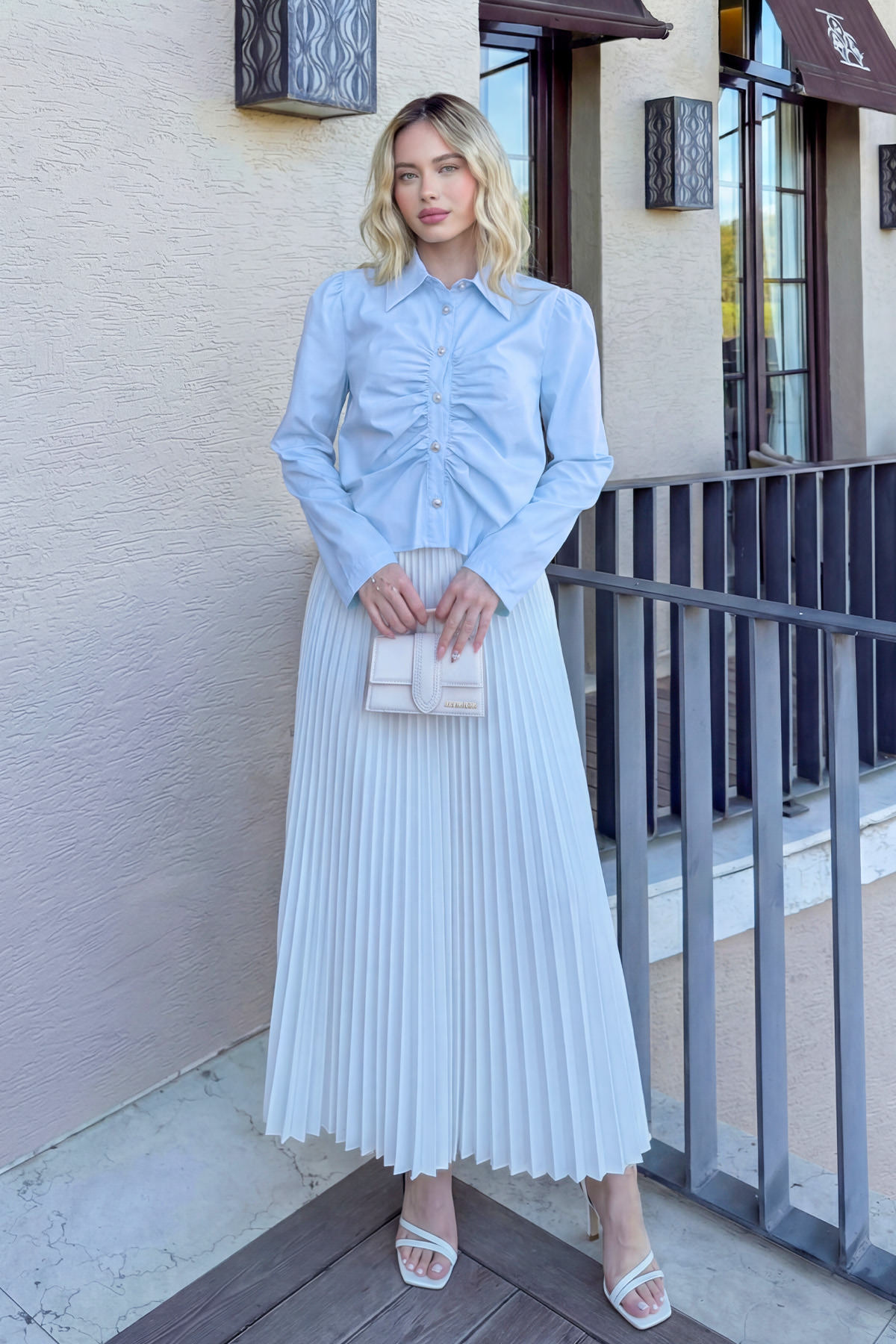 Önü Büzgü Detaylı Gömlek 81181 - BEBE MAVİSİ |  