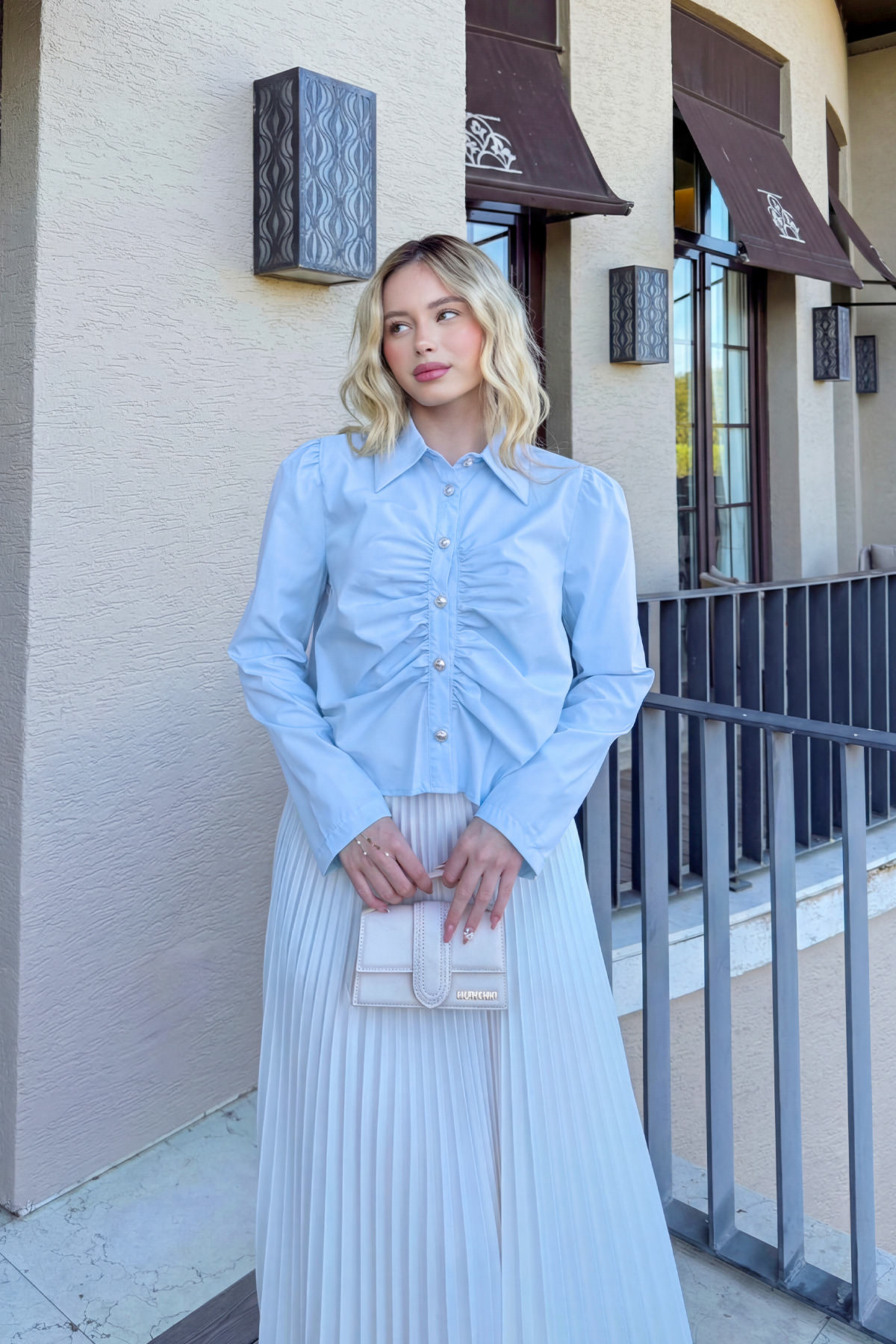 Önü Büzgü Detaylı Gömlek 81181 - BEBE MAVİSİ |  