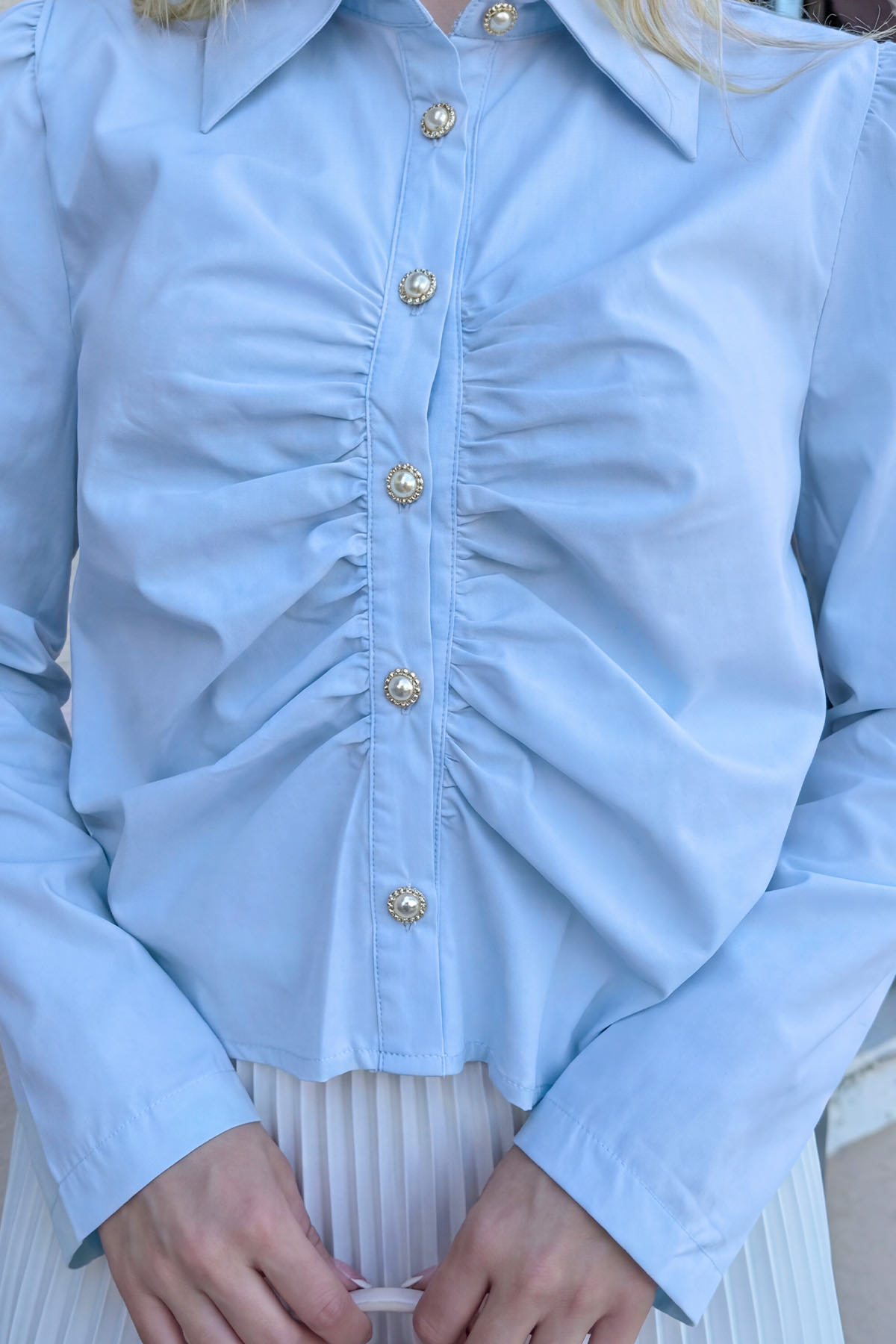 Önü Büzgü Detaylı Gömlek 81181 - BEBE MAVİSİ |  