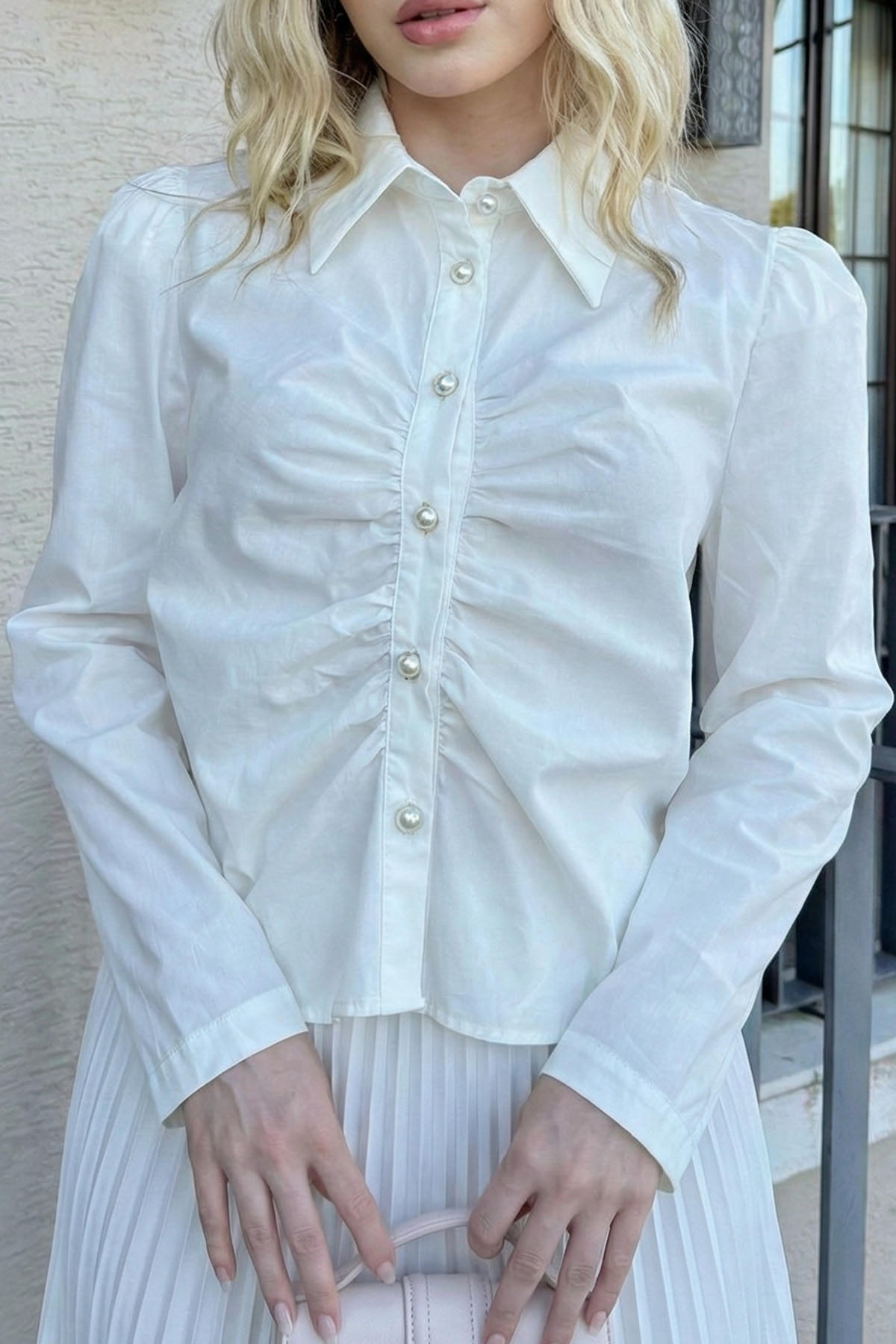 Önü Büzgü Detaylı Gömlek 81181 - TEREYAĞ SARISI |  