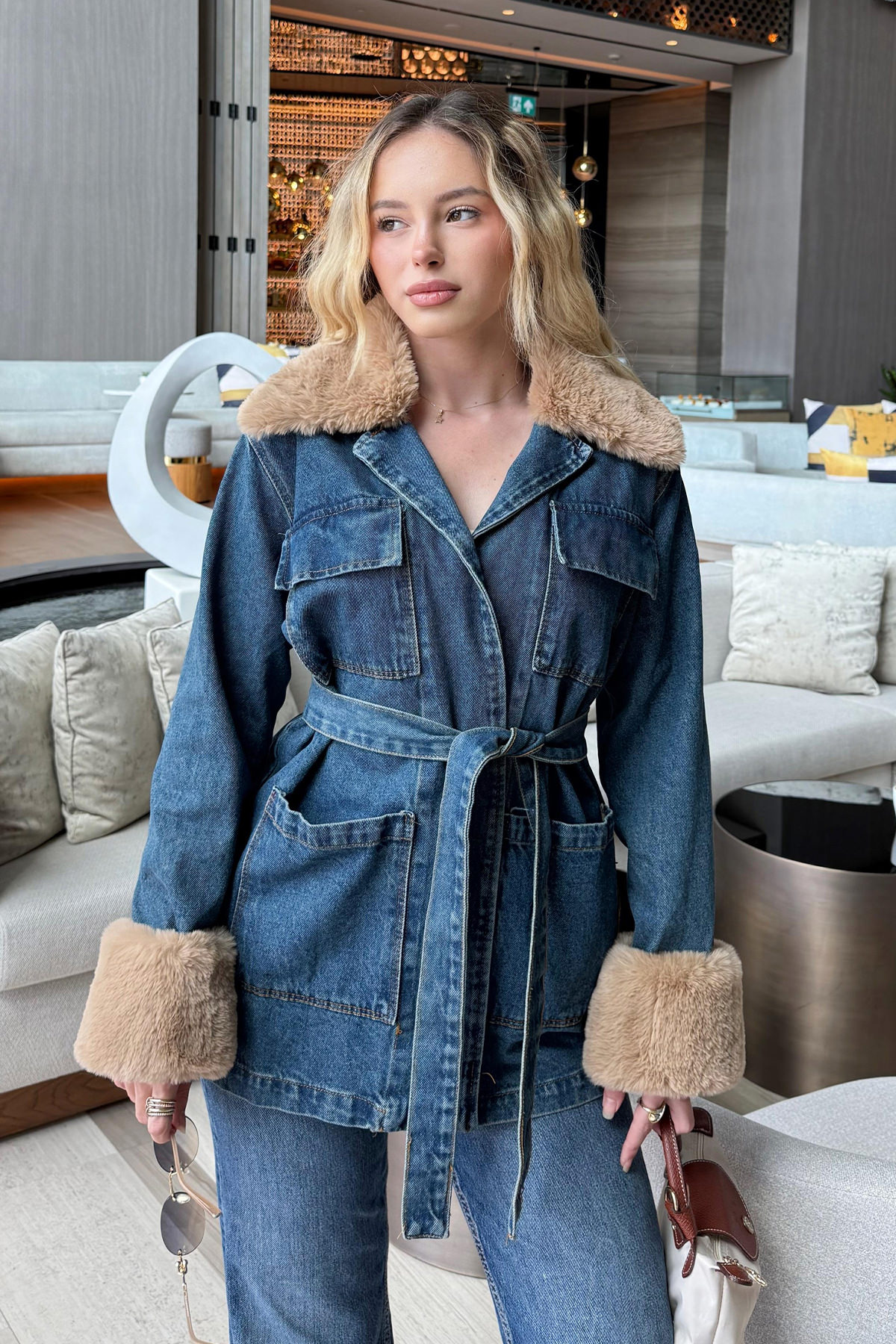 Kürk Detaylı Kot Ceket 81185 - MAVİ |  