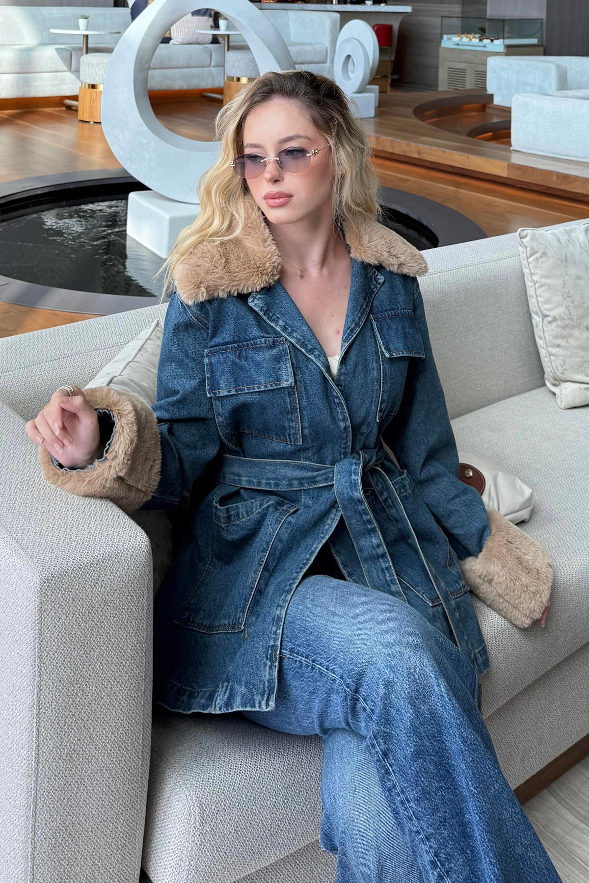 Kürk Detaylı Kot Ceket 81185 - MAVİ |  