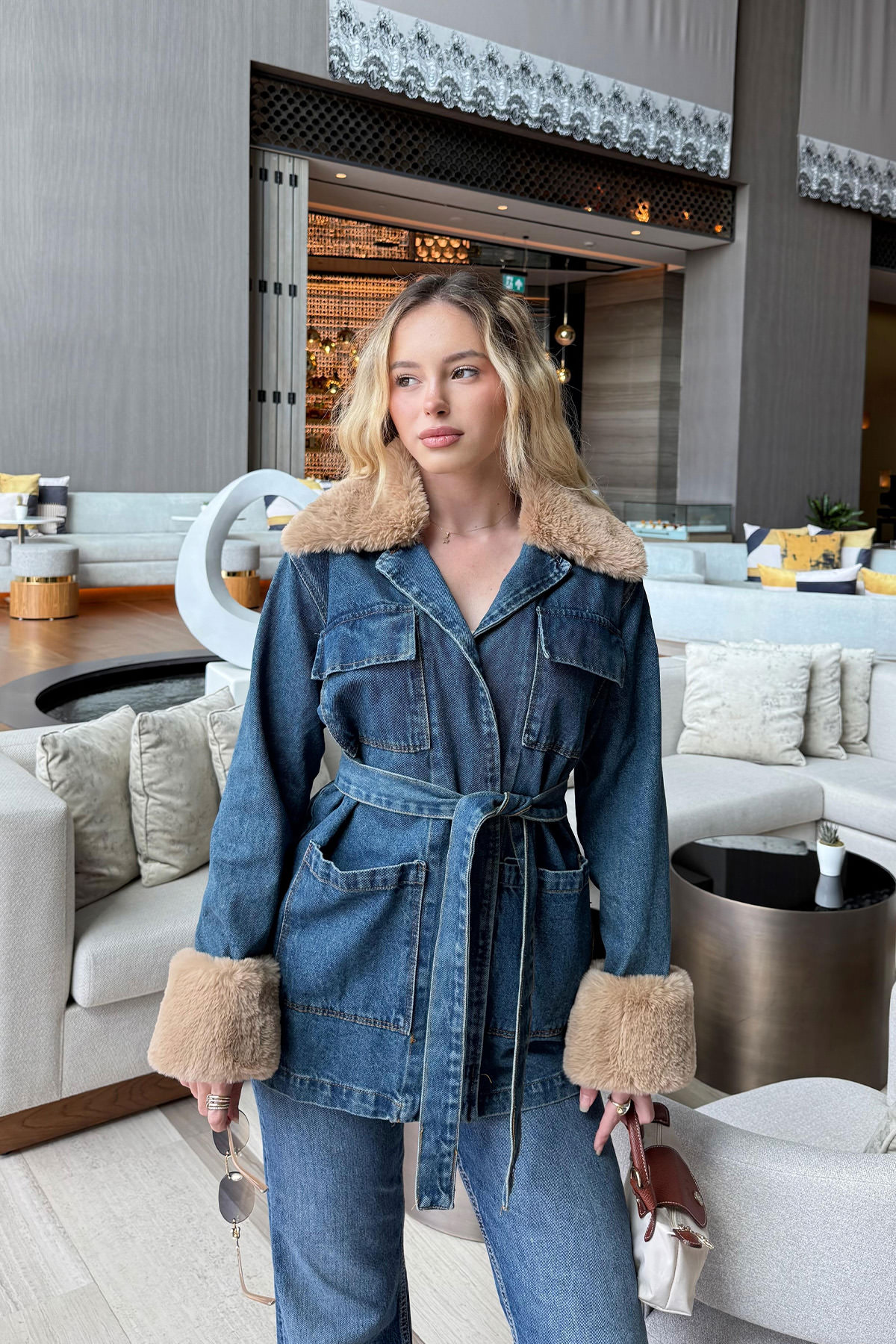 Kürk Detaylı Kot Ceket 81185 - MAVİ |  