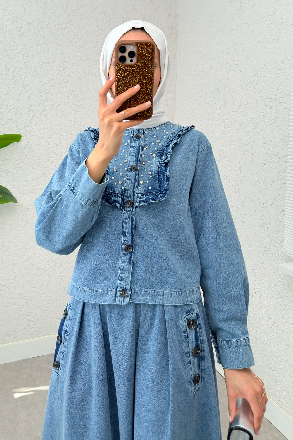 Fırfırlı Denim Etekli Takım 6120 - MAVİ |  