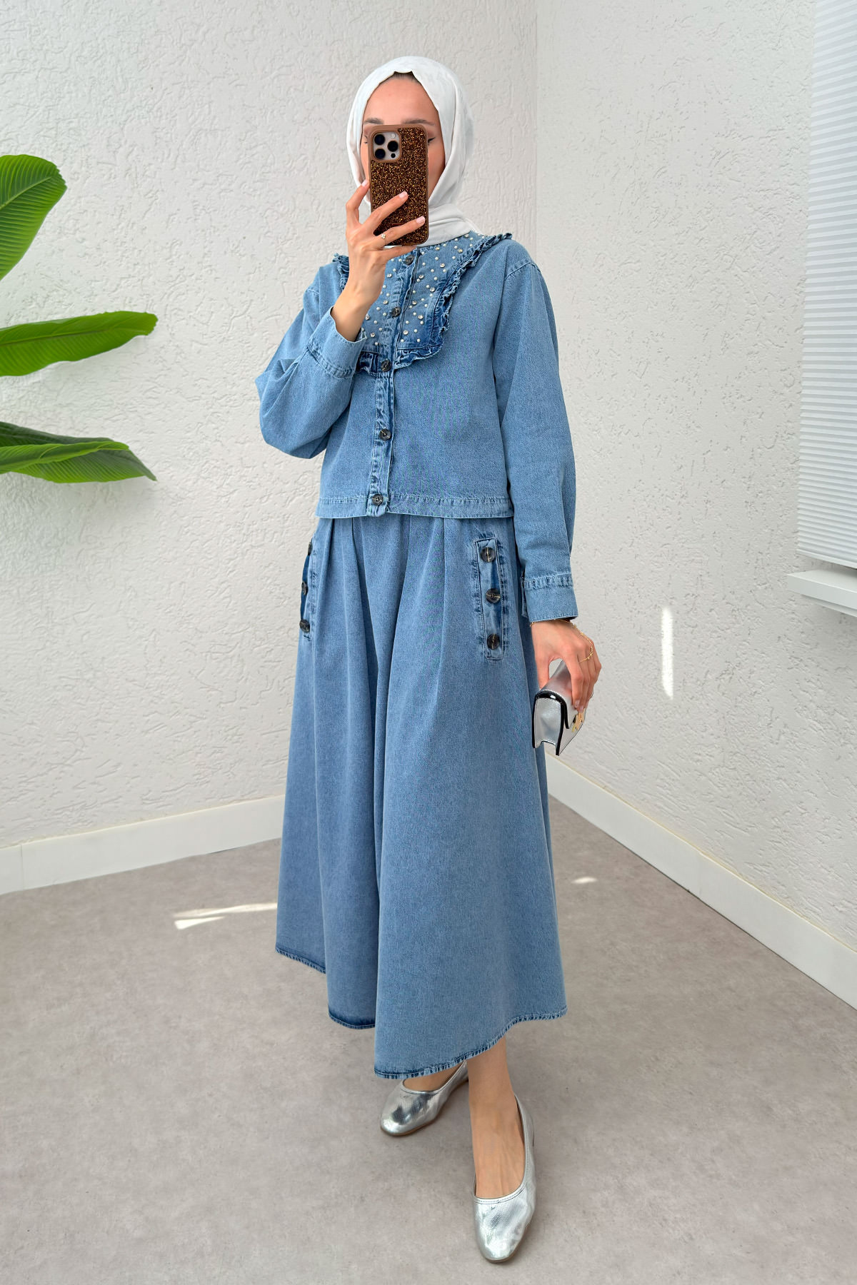 Fırfırlı Denim Etekli Takım 6120 - MAVİ |  