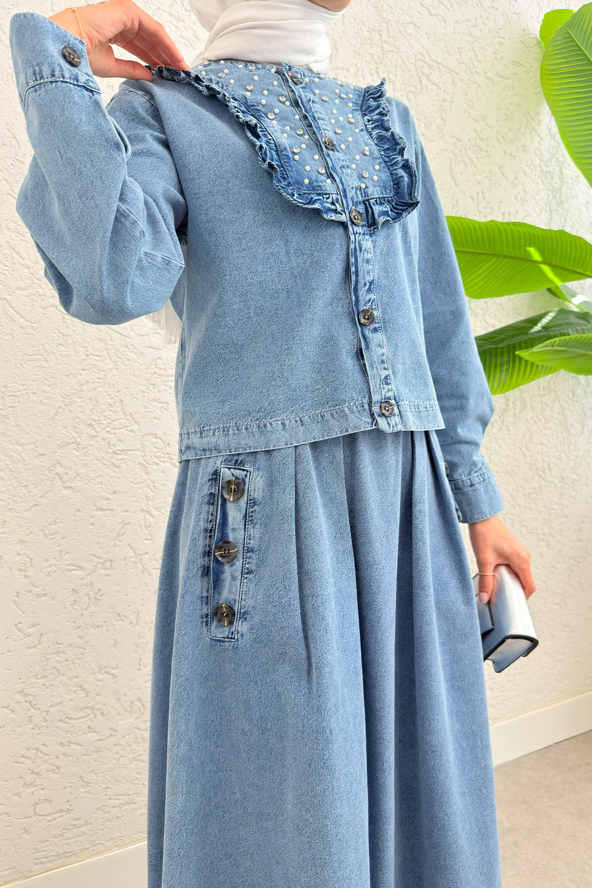 Fırfırlı Denim Etekli Takım 6120 - MAVİ |  