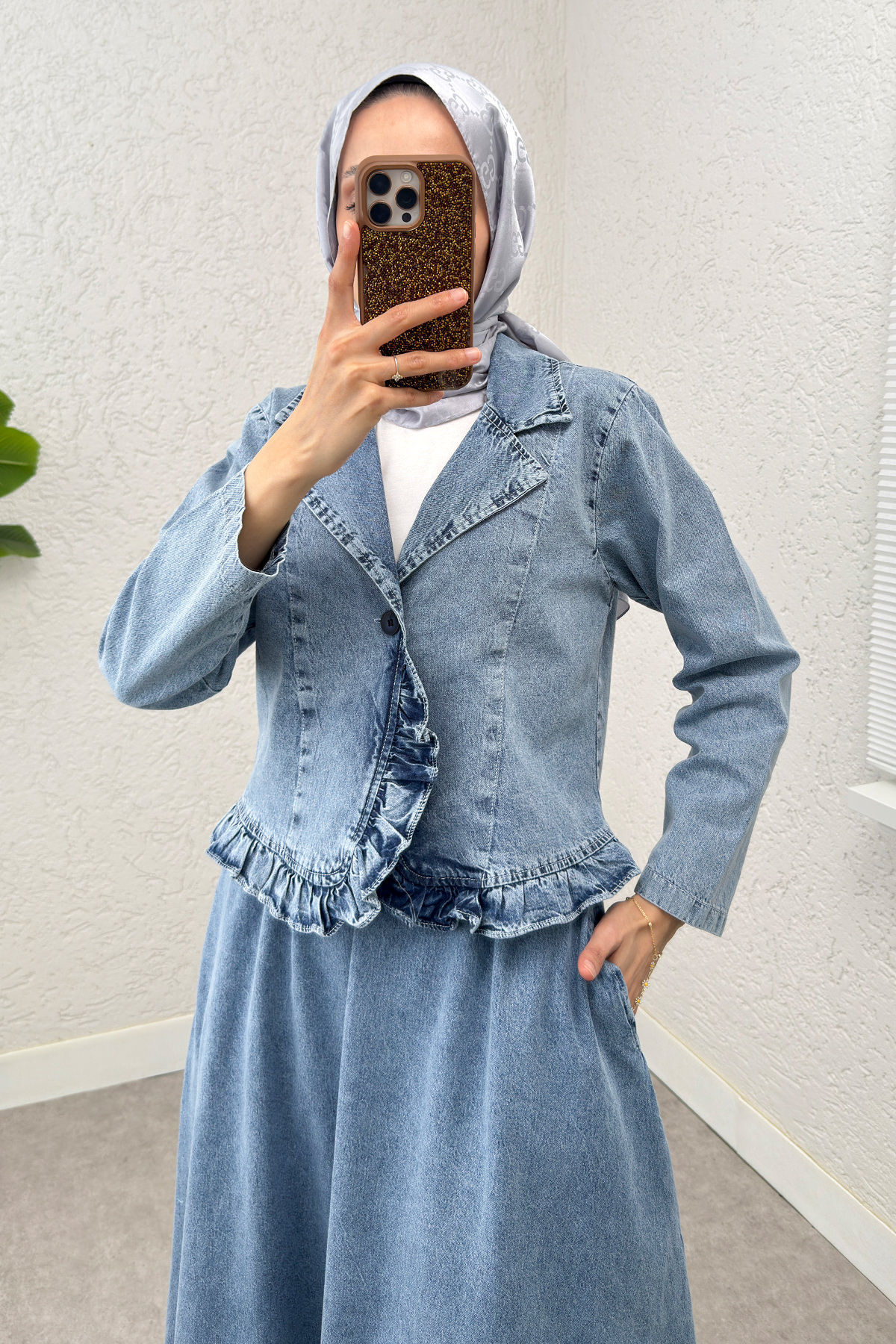 Fırfır Detaylı Denim Takım 6121 - MAVİ |  