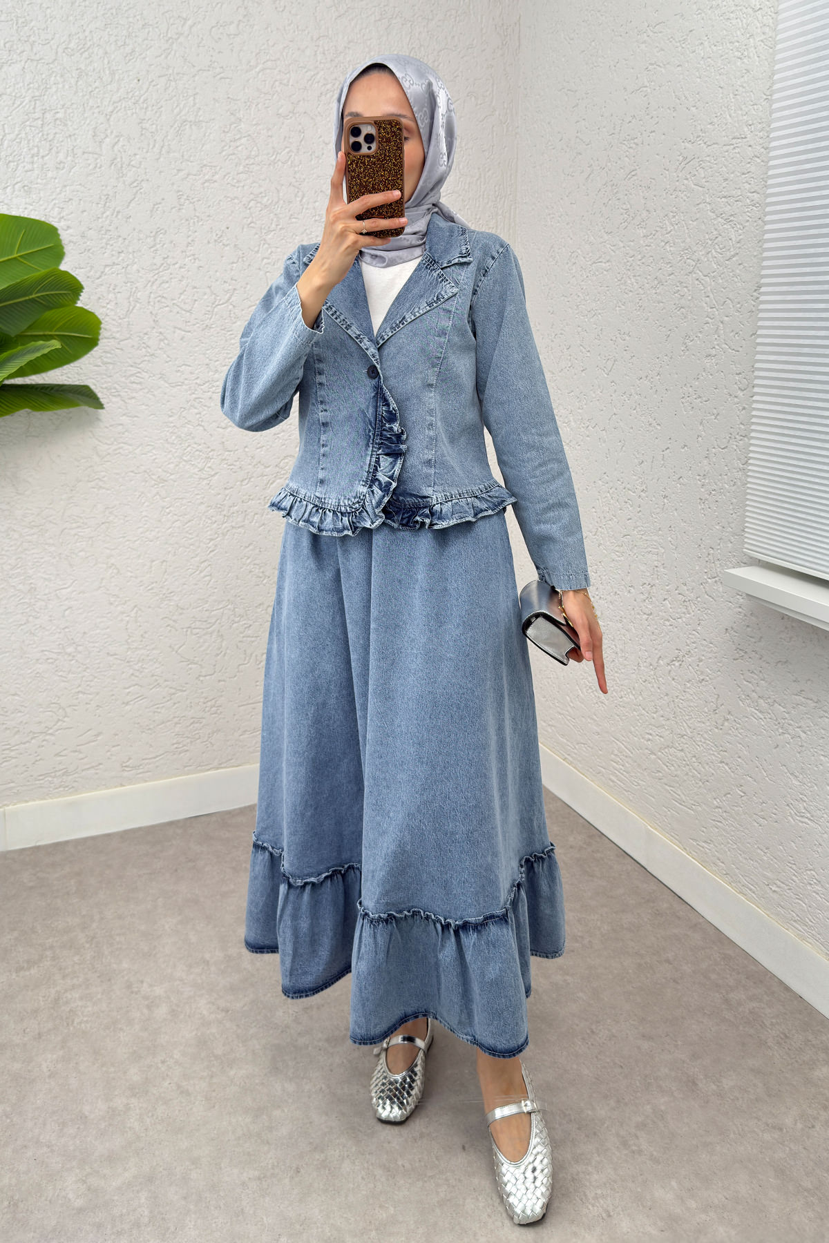 Fırfır Detaylı Denim Takım 6121 - MAVİ |  