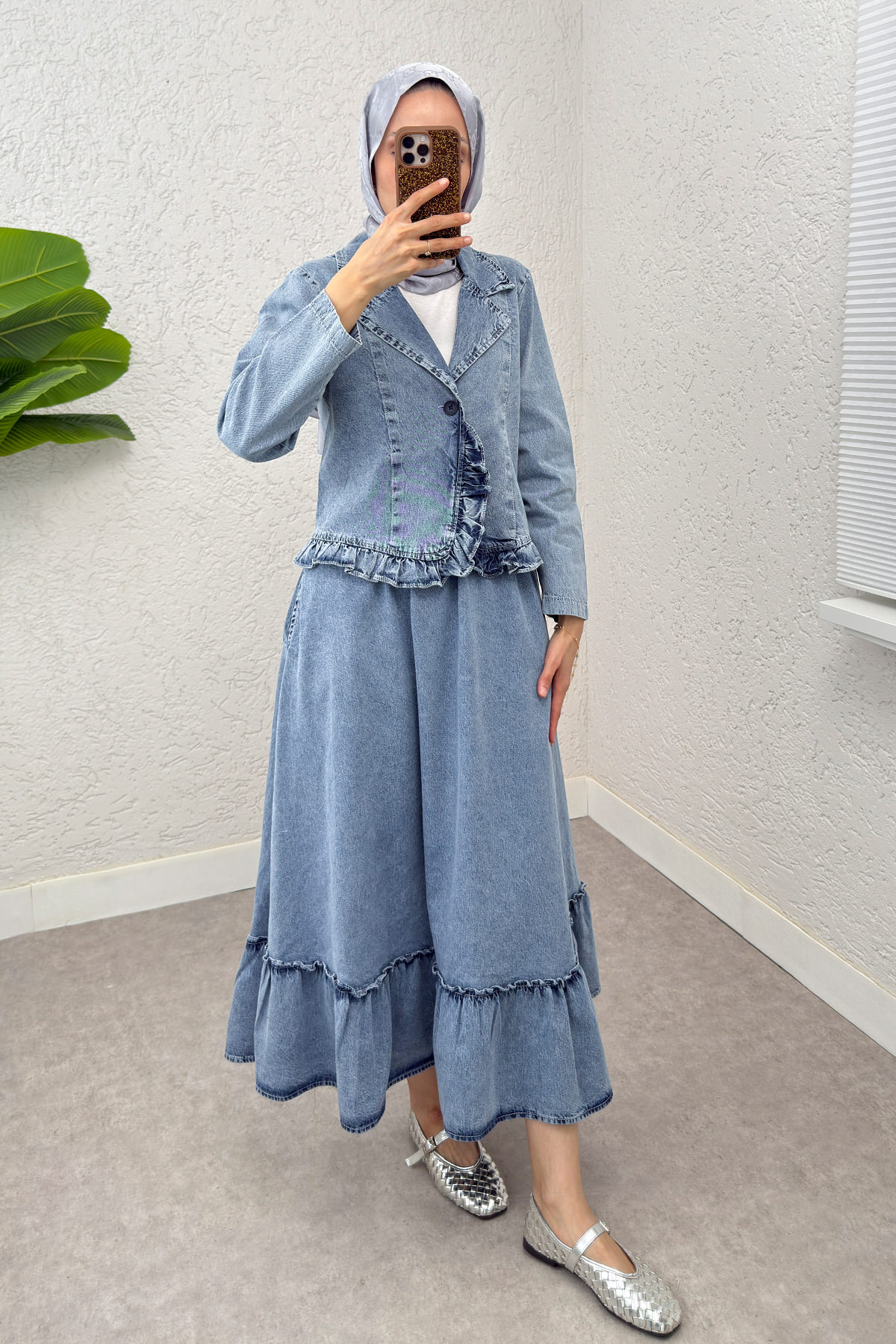 Fırfır Detaylı Denim Takım 6121 - MAVİ |  