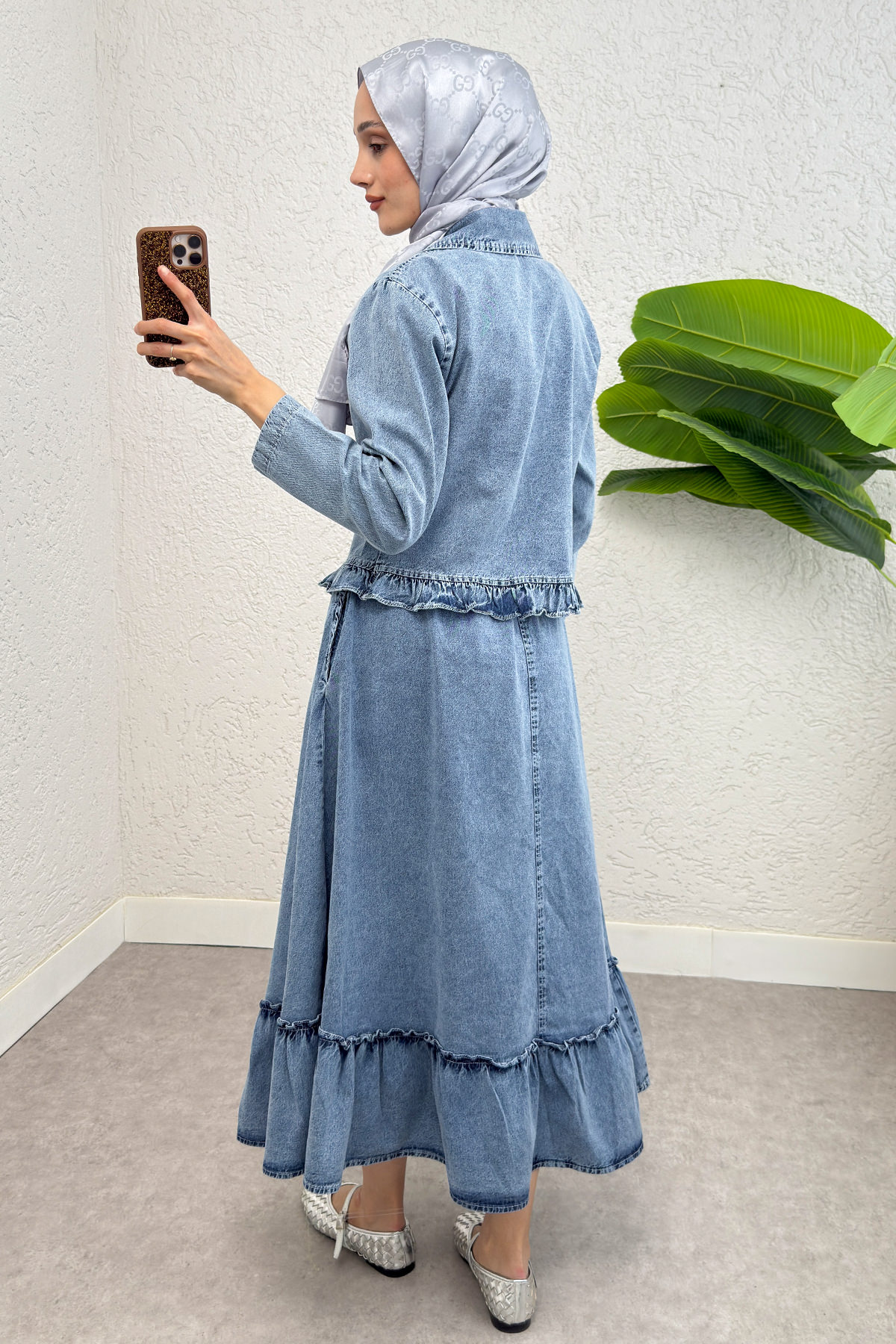 Fırfır Detaylı Denim Takım 6121 - MAVİ |  