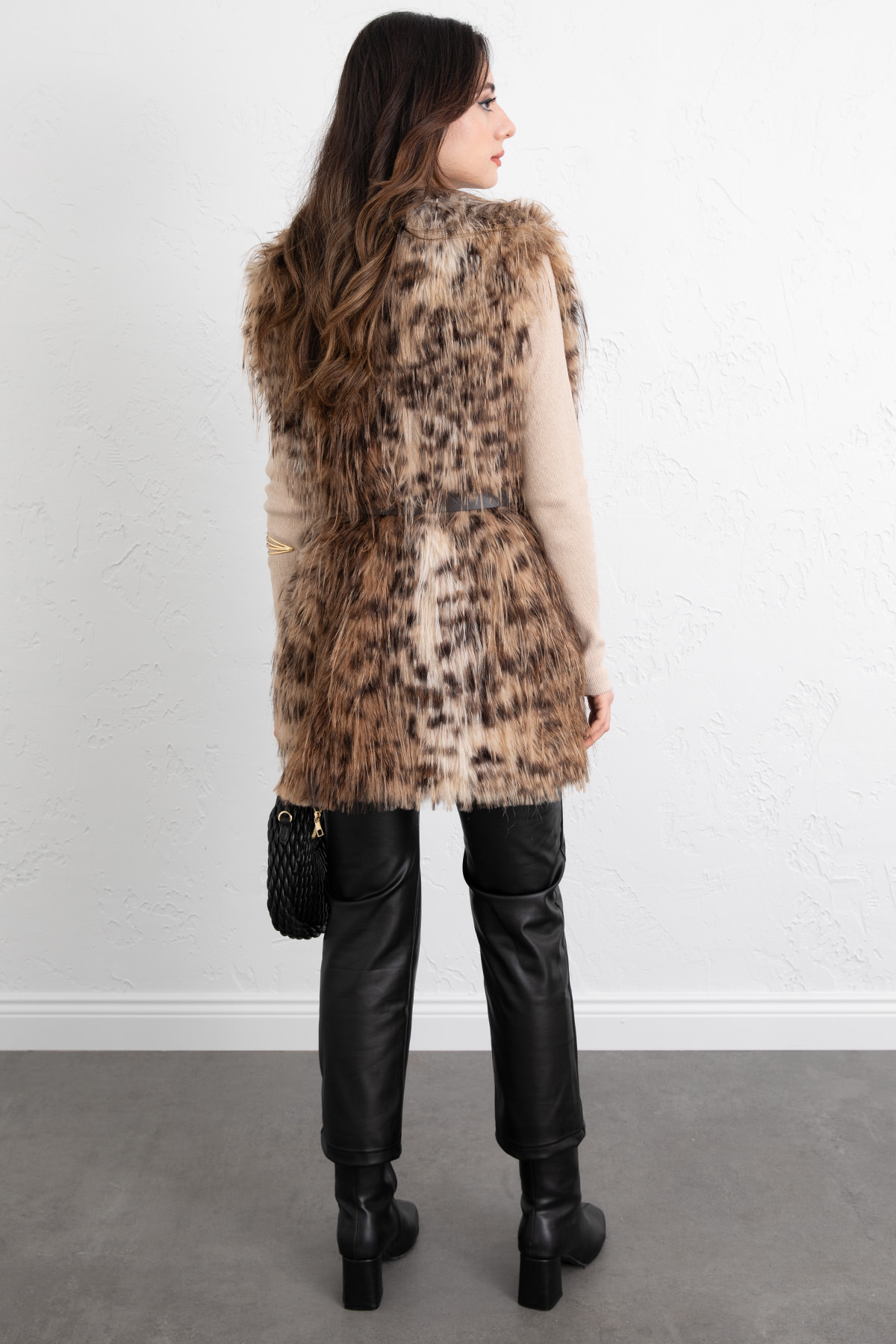 Leopar Desen Kemerli Yelek 8954 - KAHVERENGİ |  