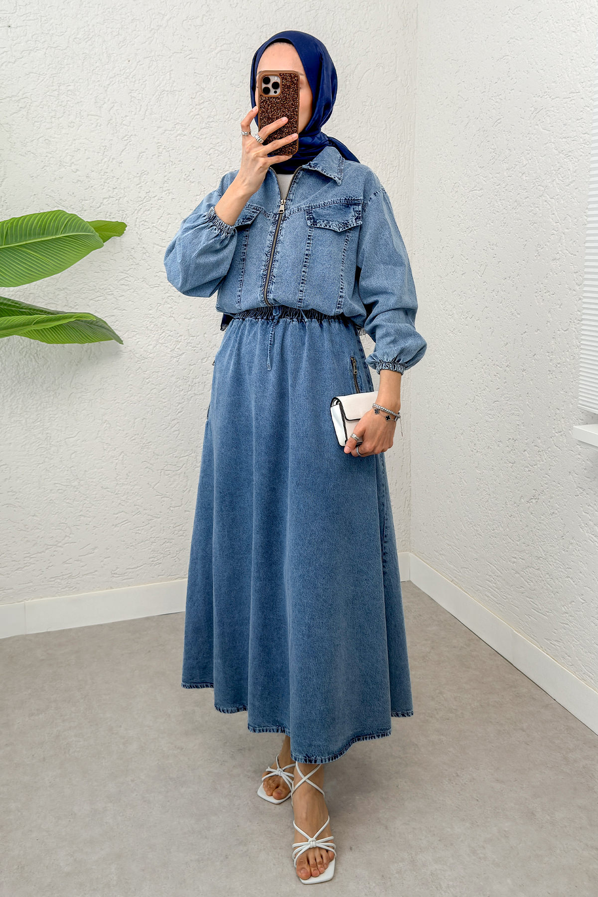 Denim Ceket Etek Takım 6119 - MAVİ |  