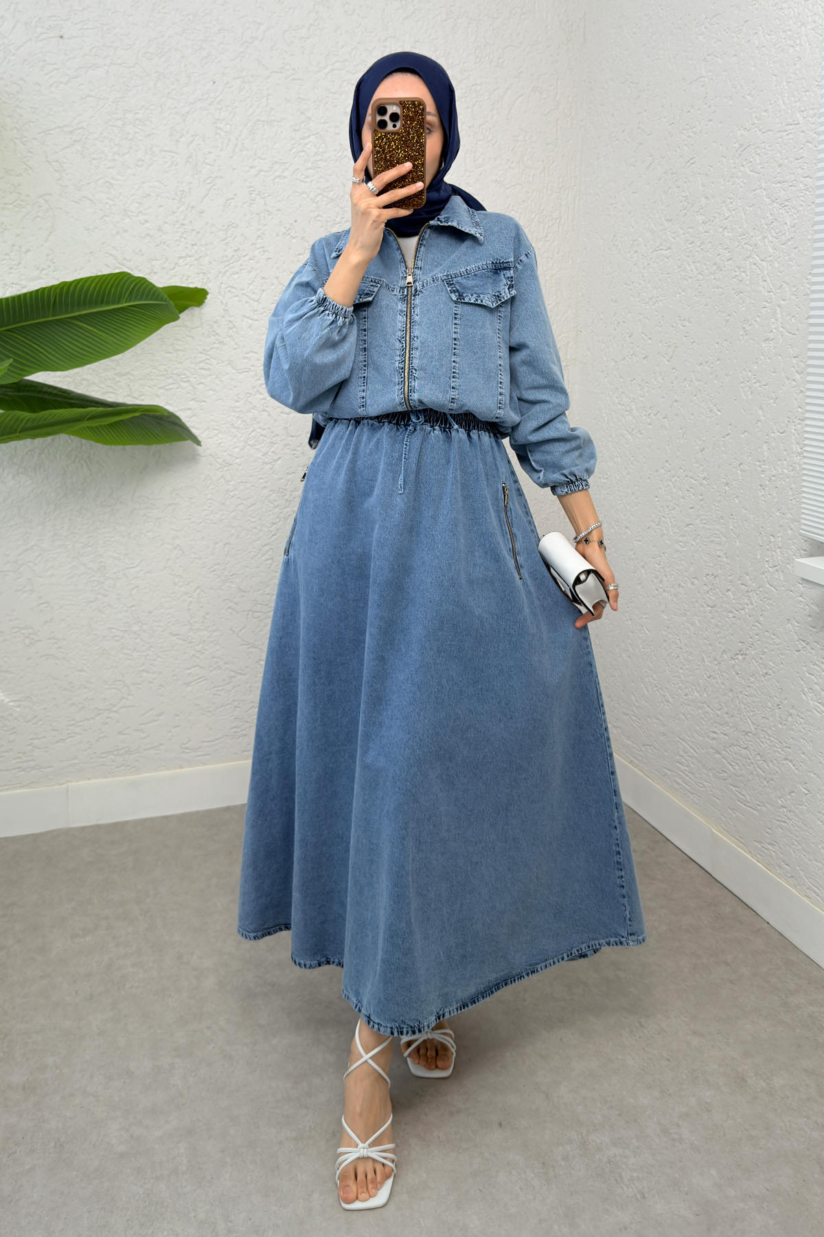 Denim Ceket Etek Takım 6119 - MAVİ |  