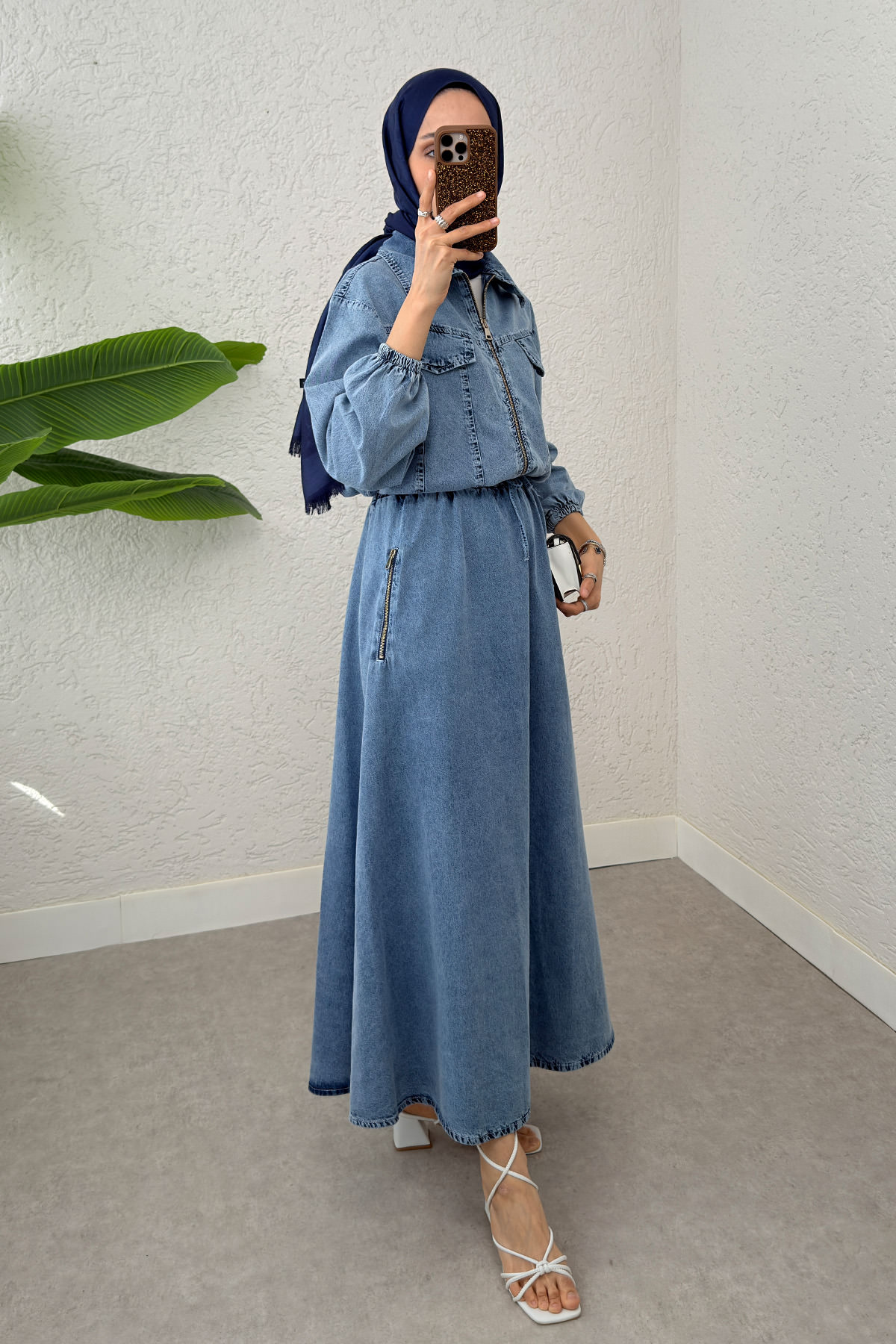 Denim Ceket Etek Takım 6119 - MAVİ |  