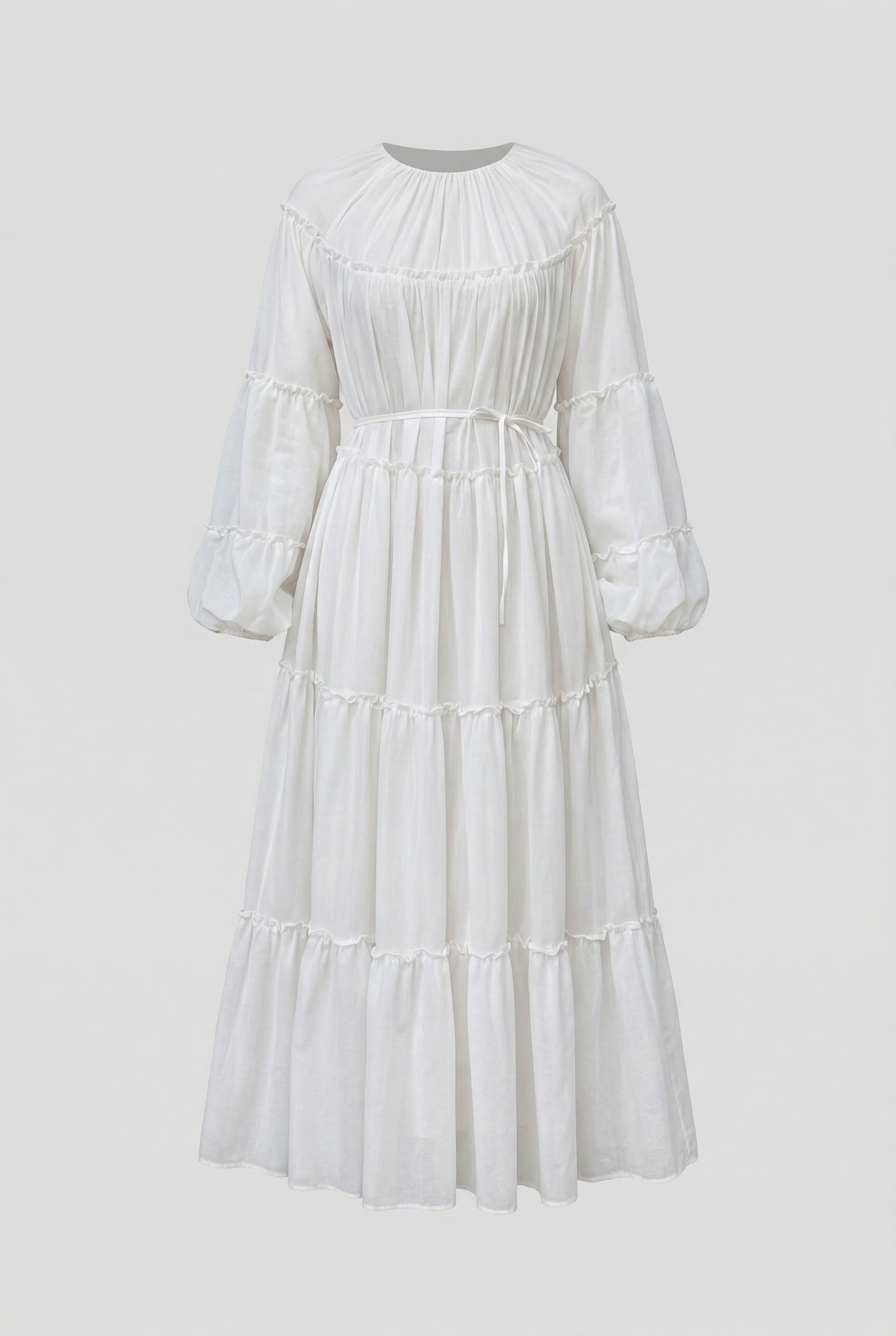 Şifon Fırfırlı Elbise Y0063 - BEYAZ |  